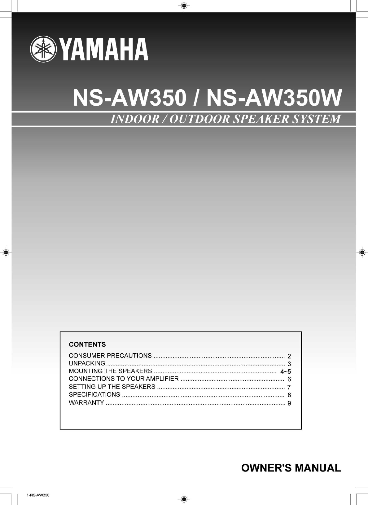 Page 1 of 10 - Yamaha Speaker-System-Ns-Aw350-Users-Manual  Yamaha-speaker-system-ns-aw350-users-manual