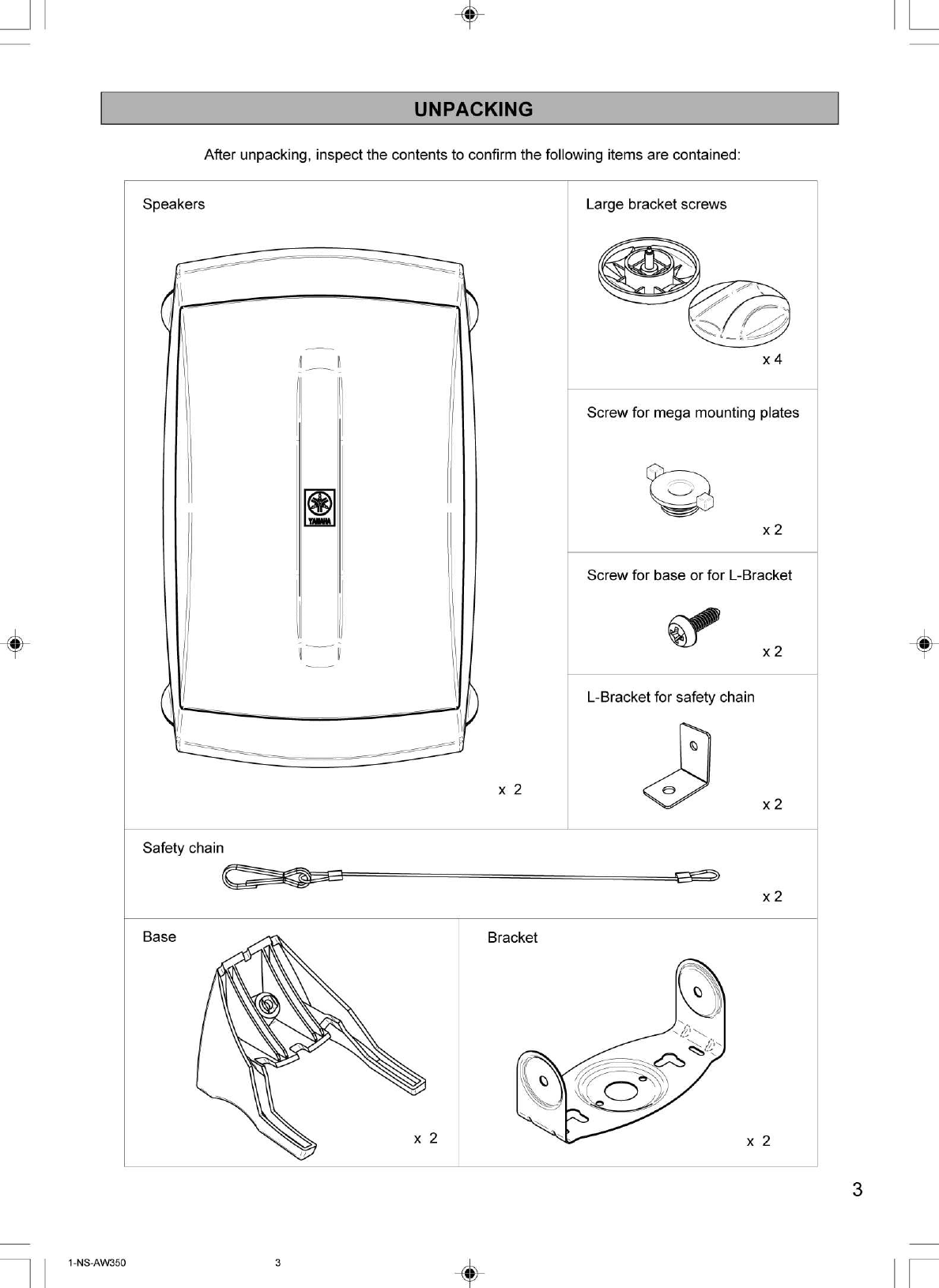 Page 3 of 10 - Yamaha Speaker-System-Ns-Aw350-Users-Manual  Yamaha-speaker-system-ns-aw350-users-manual