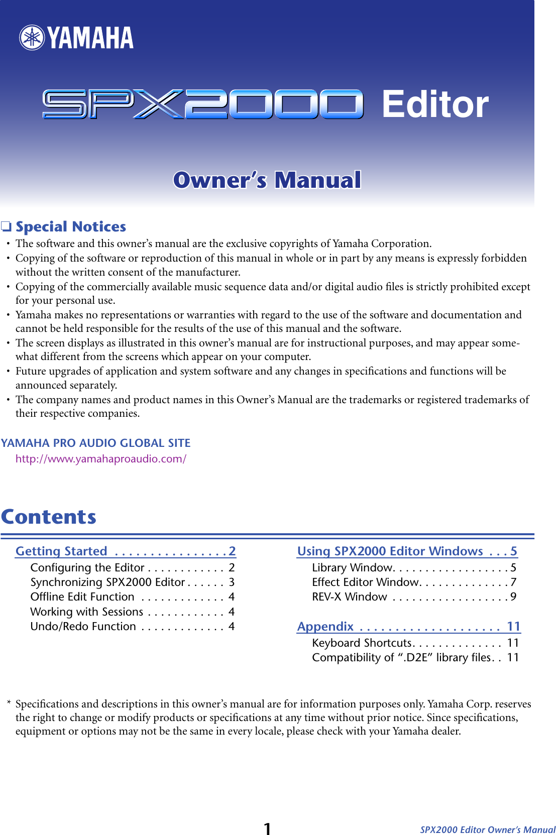 Page 1 of 11 - Yamaha Spx2000-Editor-Owners-Manual  Yamaha-spx2000-editor-owners-manual