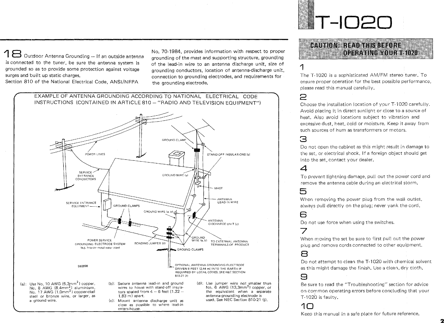 Page 3 of 12 - Yamaha .橡.ページ) T-1020 OWNER'S MANUAL