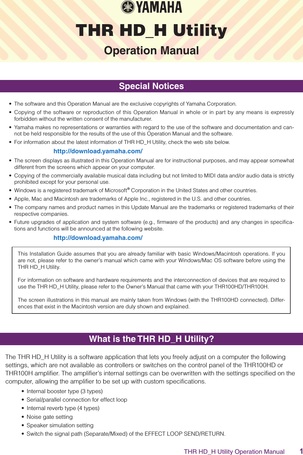 Page 1 of 12 - Yamaha THR HD_H Utility Operation Manual Manual_EN HD H OM E Web