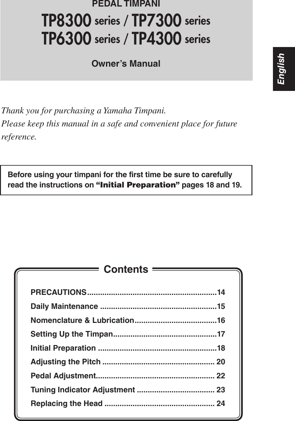Yamaha TP 8300 7300 6300 4300 Owner's Manual Timpani E Om 