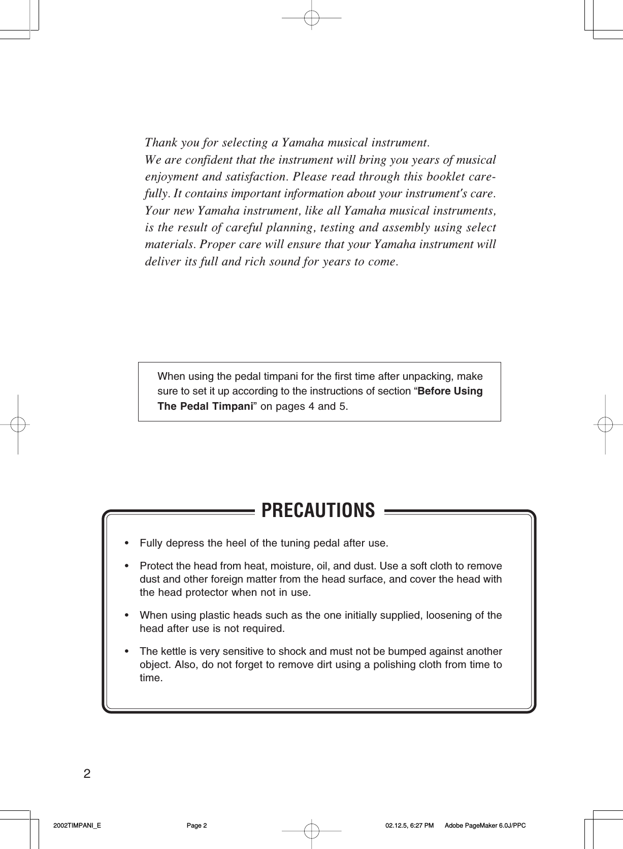 Yamaha TP 6000 4000 5000 7000 Series Owner's Manual Timpani TP62xx English