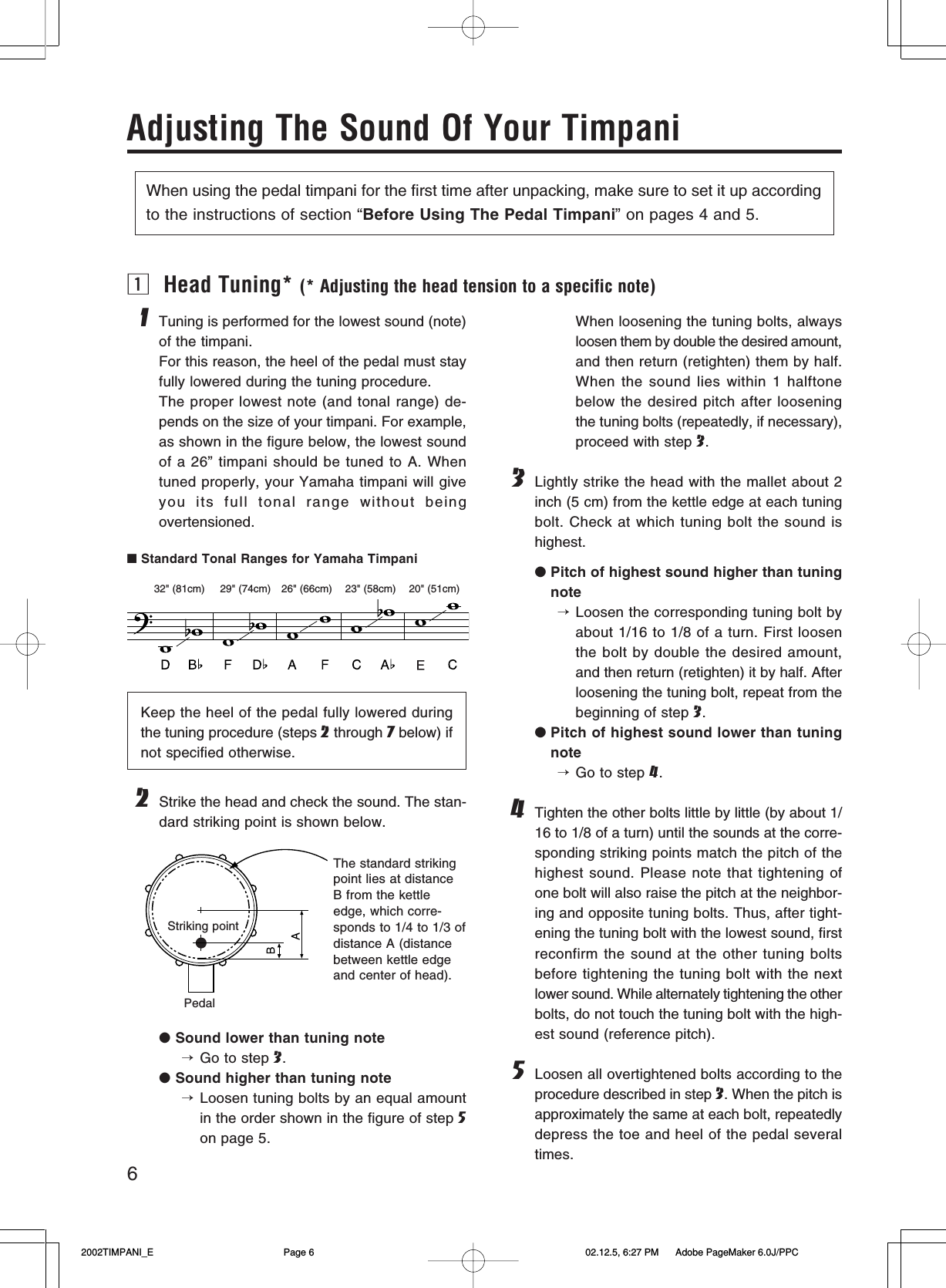 Yamaha TP 6000 4000 5000 7000 Series Owner's Manual Timpani TP62xx English