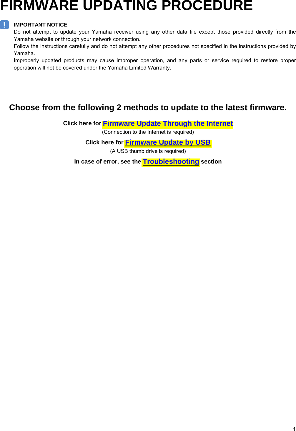 Page 1 of 6 - Yamaha - UPDATE_RX-V481_481D_E RX-A1030/RX-V1075 Firmware Update Version 1.70_Installation_Manual RX-V481 481D E