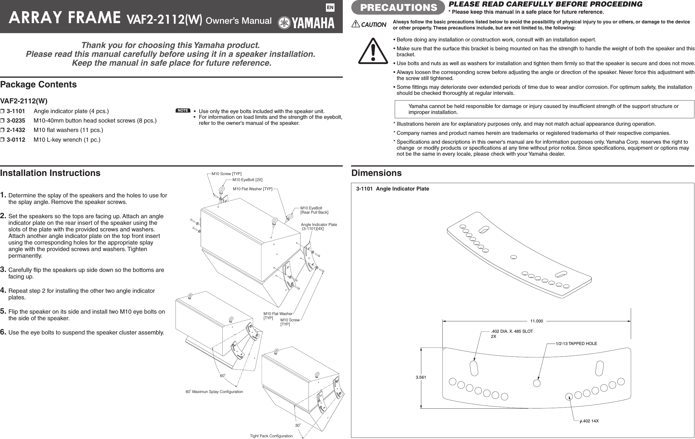 Page 1 of 1 - Yamaha VAF2-2112(W) Owner's Manual VAF2-2112 En