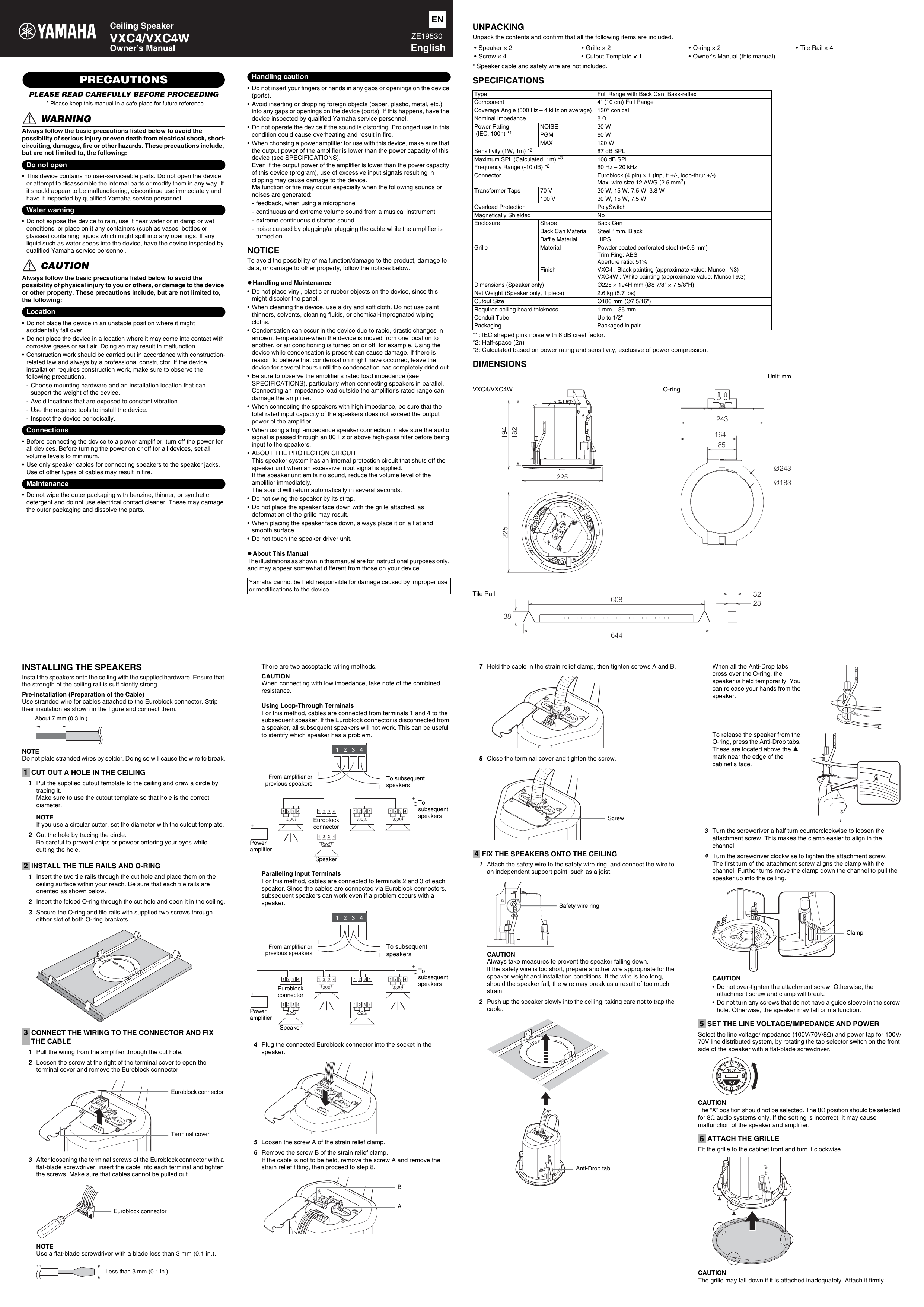 Page 1 of 2 - Yamaha Vxc4-Vxc4W-Owners-Manual  Yamaha-vxc4-vxc4w-owners-manual