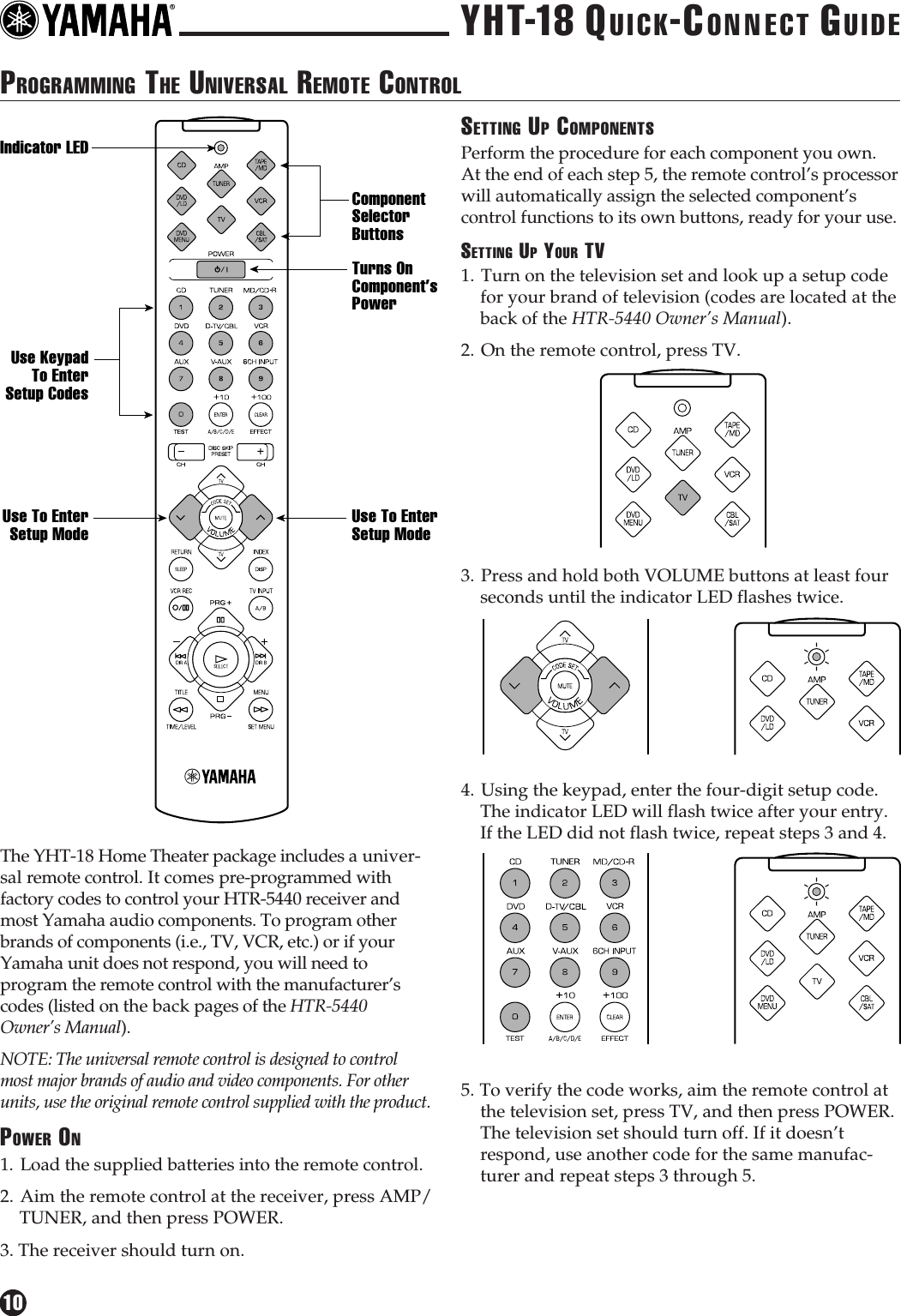 Page 10 of 12 - Yamaha YHT-18 Quick-Connect Connection Diagram YHT18QC