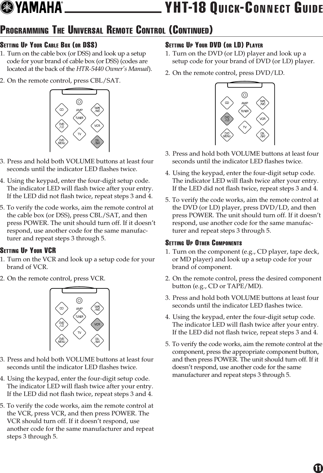Page 11 of 12 - Yamaha YHT-18 Quick-Connect Connection Diagram YHT18QC