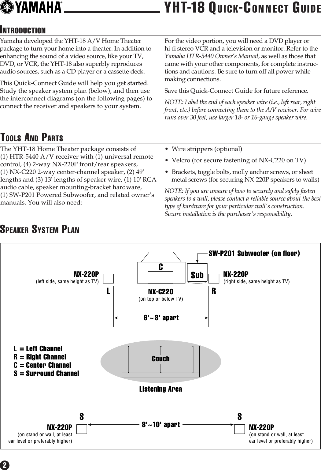 Page 2 of 12 - Yamaha YHT-18 Quick-Connect Connection Diagram YHT18QC