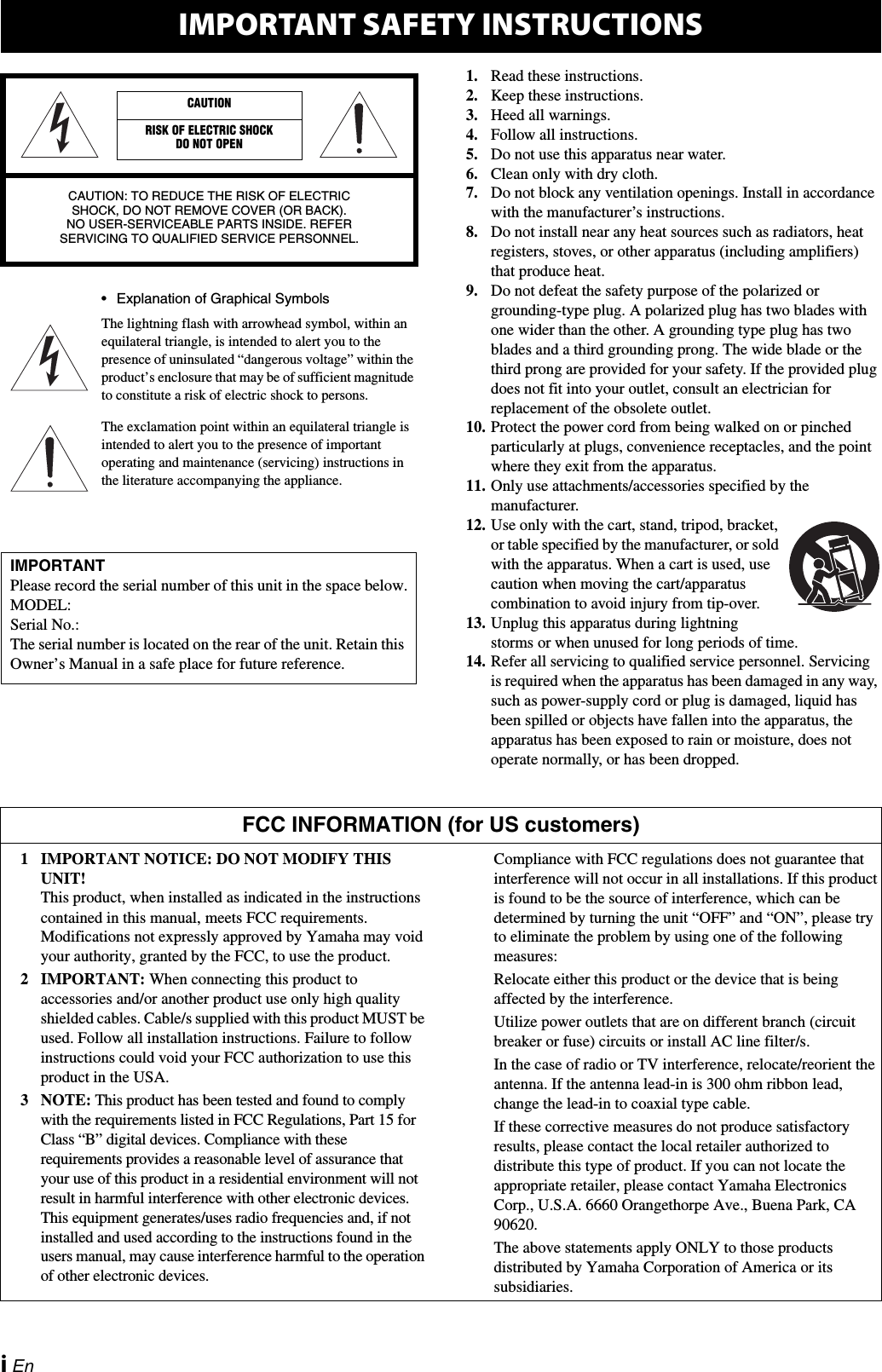 Page 2 of 12 - Yamaha YHT-494 Owner’s Manual_UC YHT-494/HTR-3063/NS-BR300/NS-B285/NS-SW280 Manual