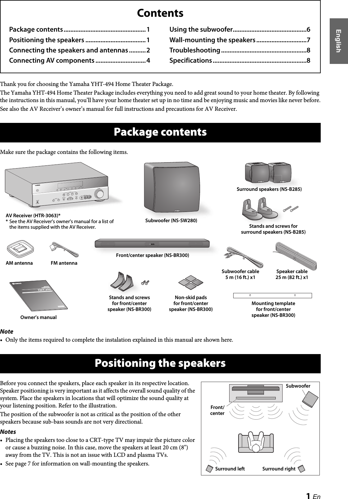 Page 5 of 12 - Yamaha YHT-494 Owner’s Manual_UC YHT-494/HTR-3063/NS-BR300/NS-B285/NS-SW280 Manual
