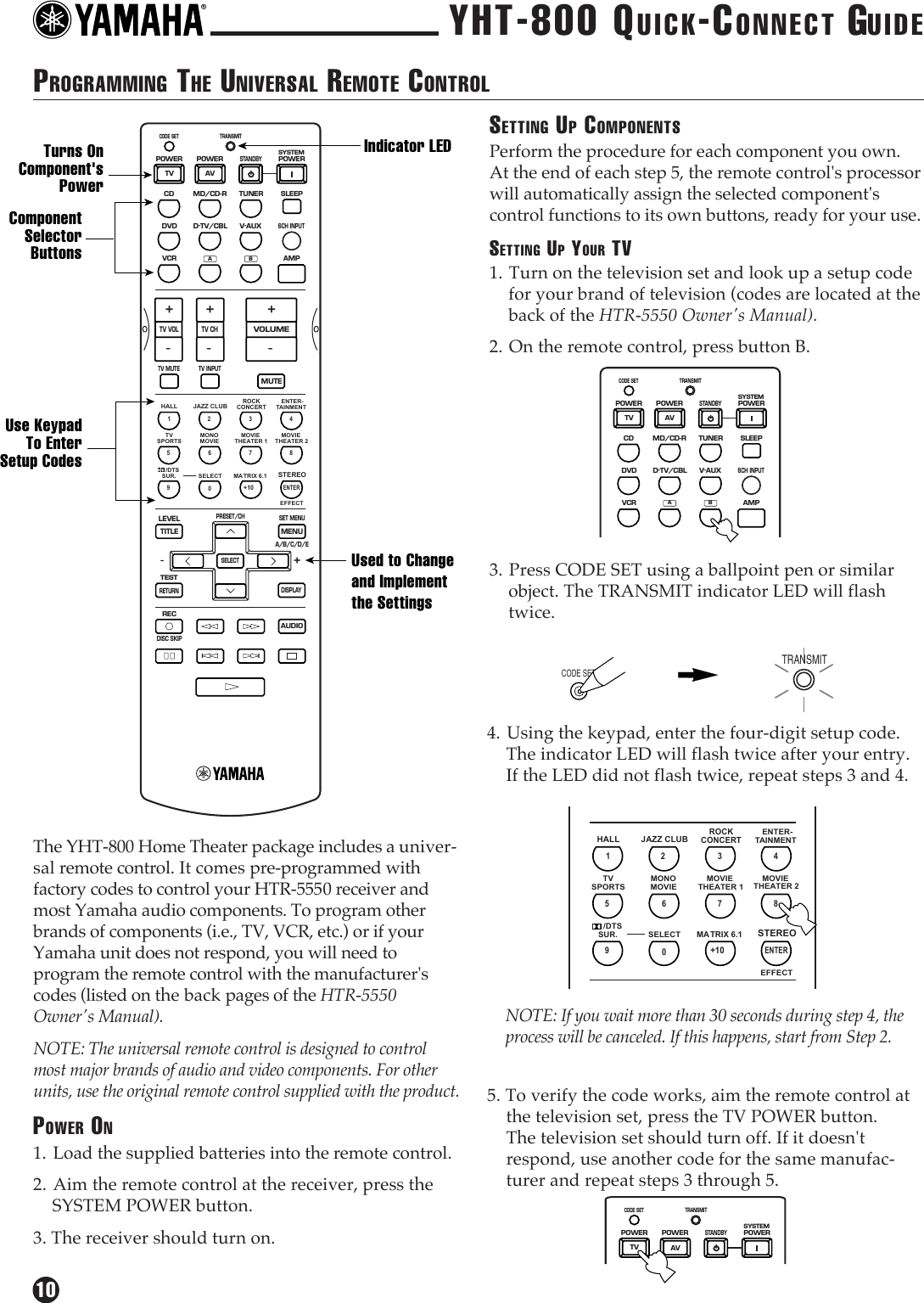 Page 10 of 12 - Yamaha  YHT-800 Connection Diagram YHT800QC