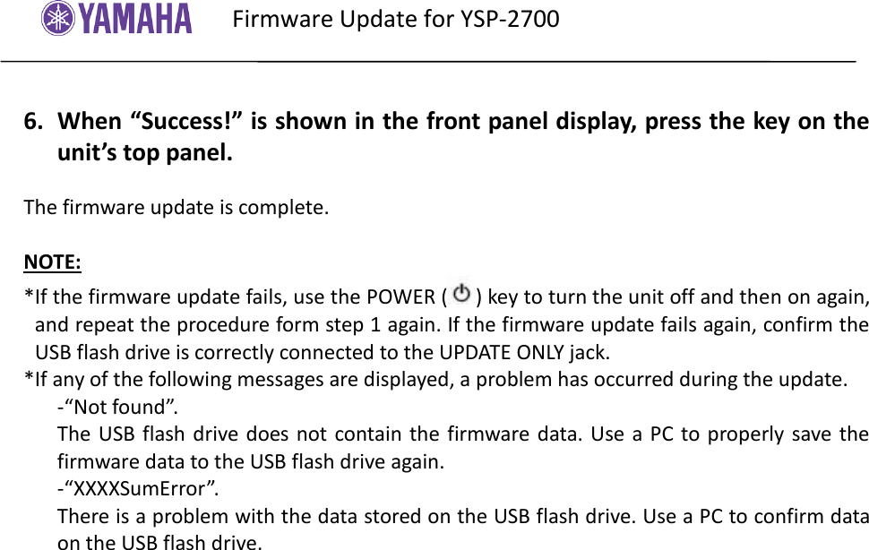 Page 3 of 3 - Yamaha User Firmware Update Procedure YSP-2700 Installation Manual YSP2700 E