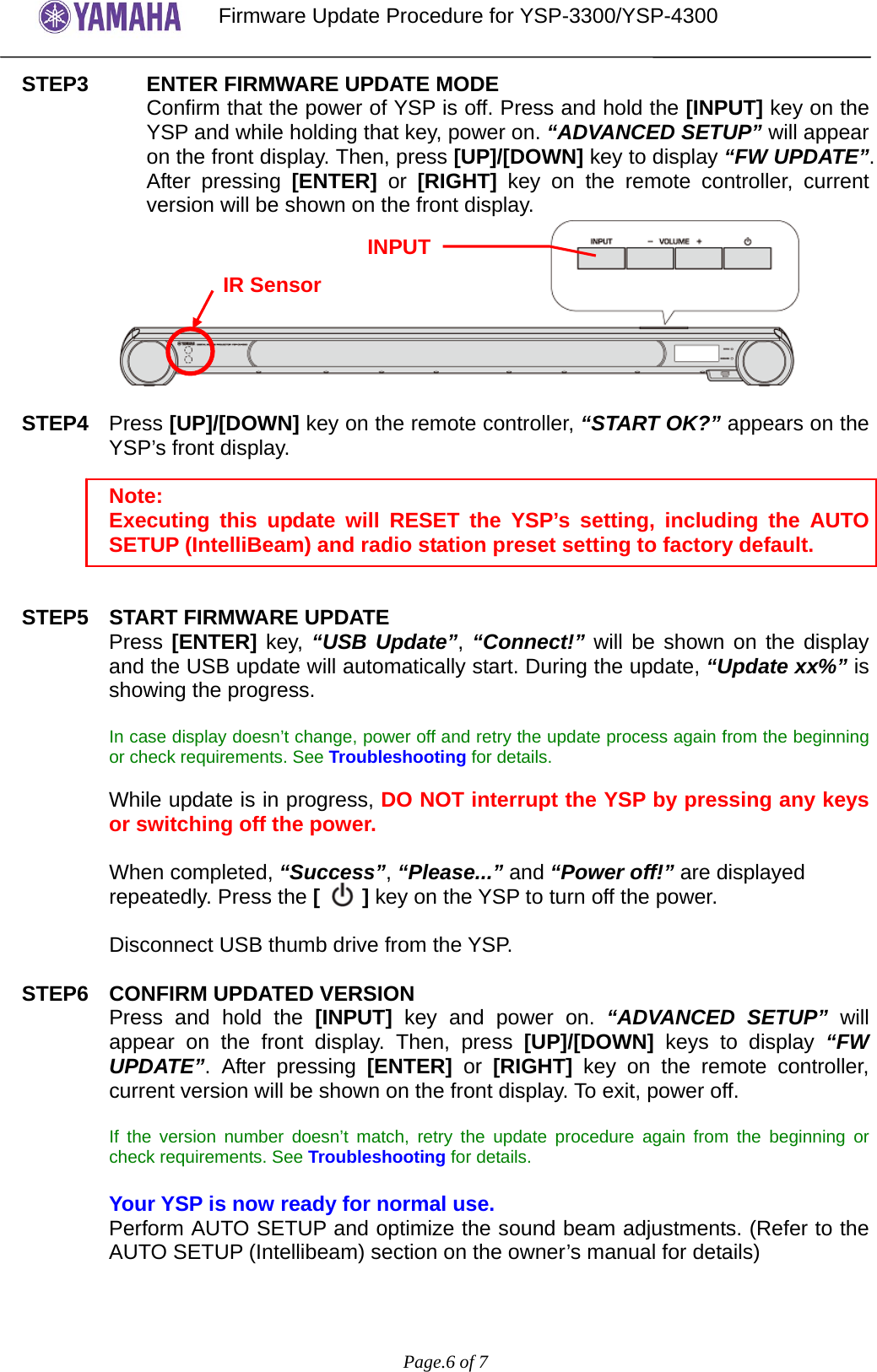 Page 6 of 7 - Yamaha - YSP-3300_4300 Firmware Update_En_rev1 Update Procedure YSP-3300 4300 En Rev1