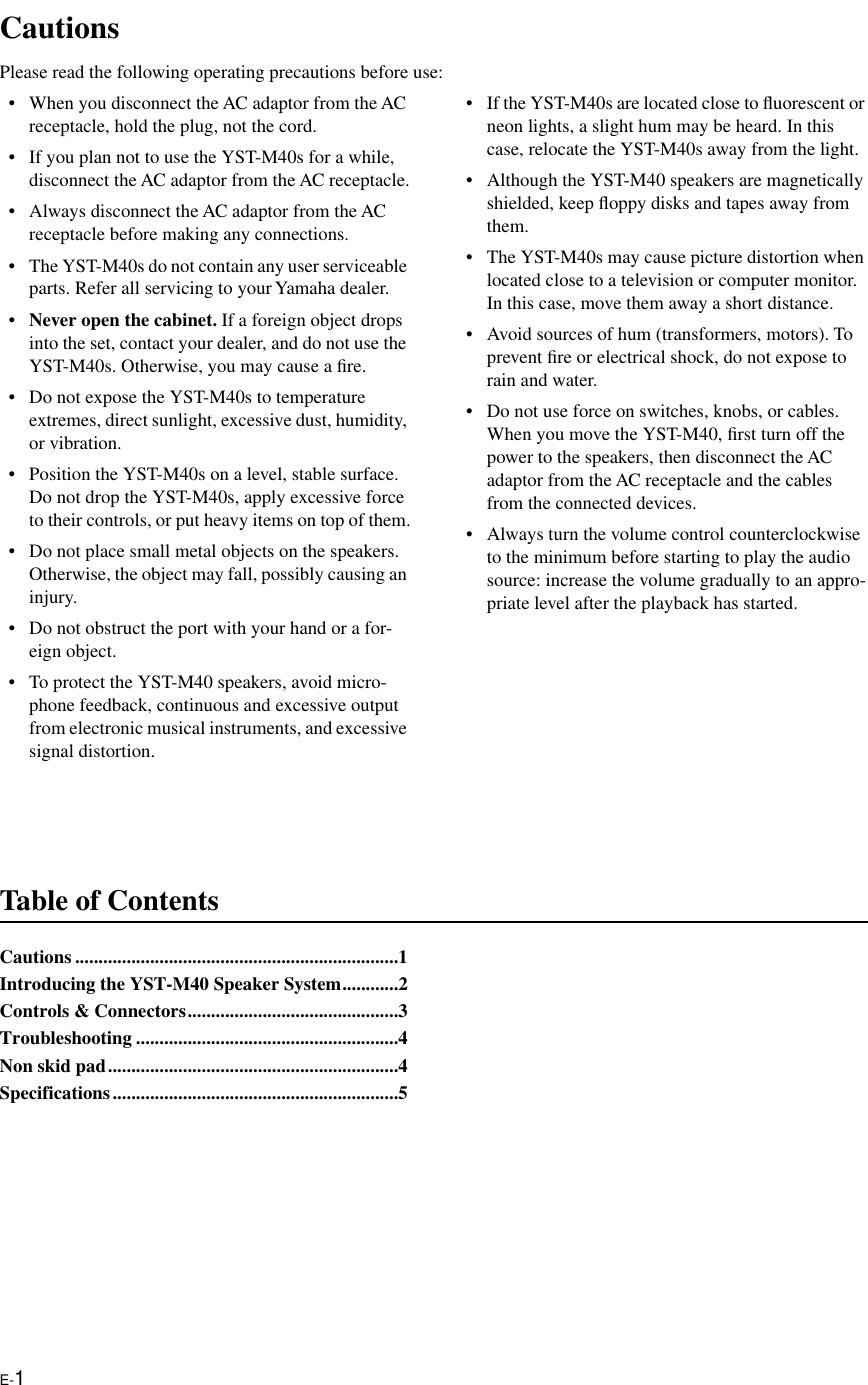 Page 4 of 9 - Yamaha YST-M40_EF YST-M40 OWNER'S MANUAL