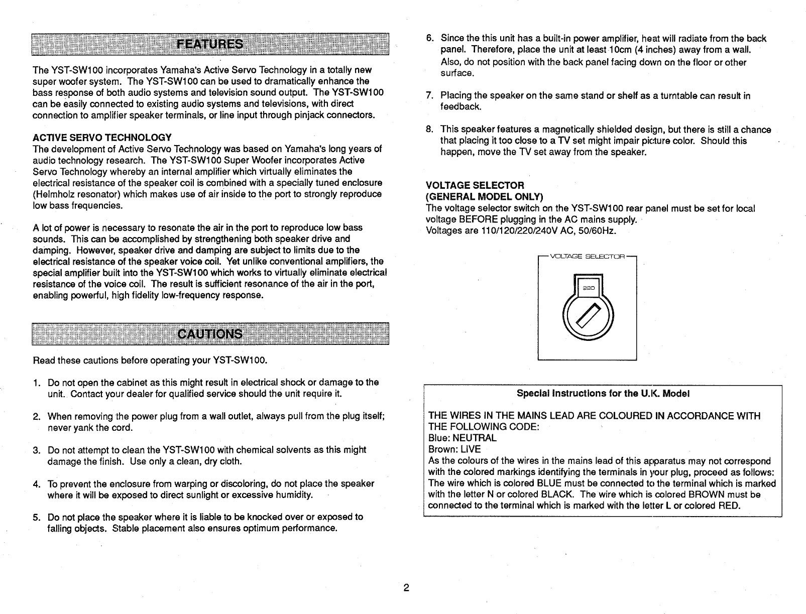 Page 3 of 6 - Yamaha .橡.ページ) YST-SW100 OWNER'S MANUAL