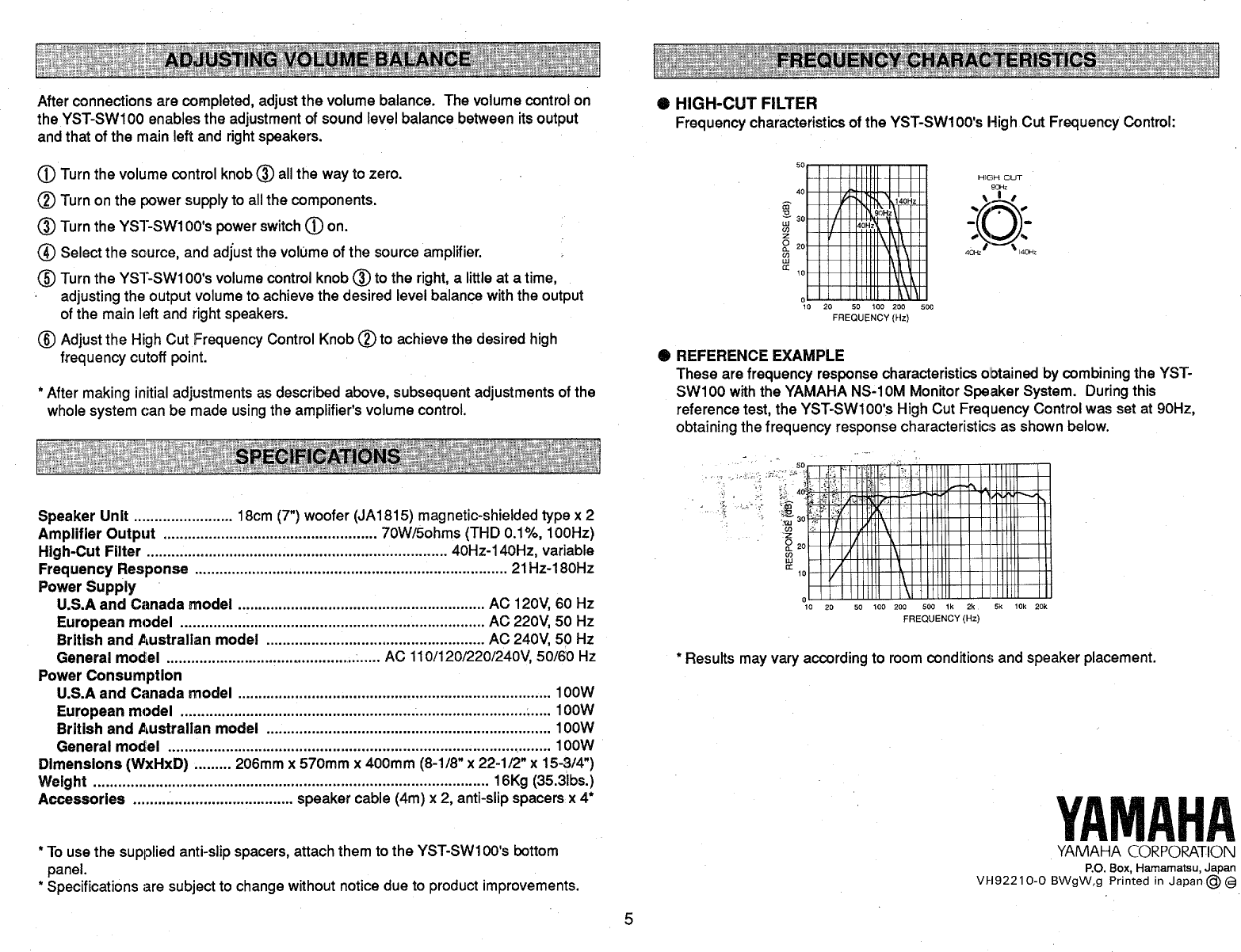 Page 6 of 6 - Yamaha .橡.ページ) YST-SW100 OWNER'S MANUAL