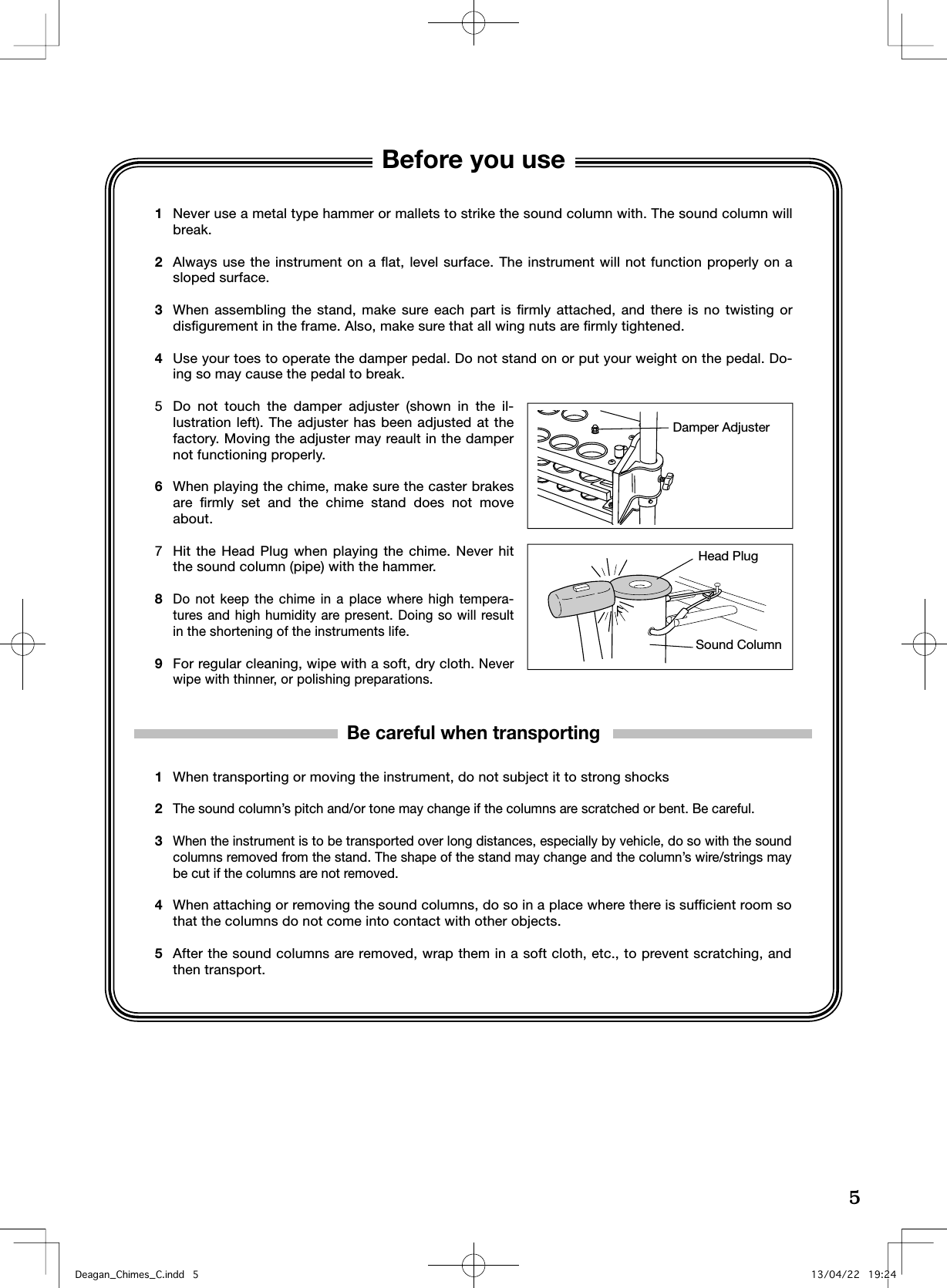 Page 3 of 7 - Yamaha  Deagan Chimes Series Owner's Manual