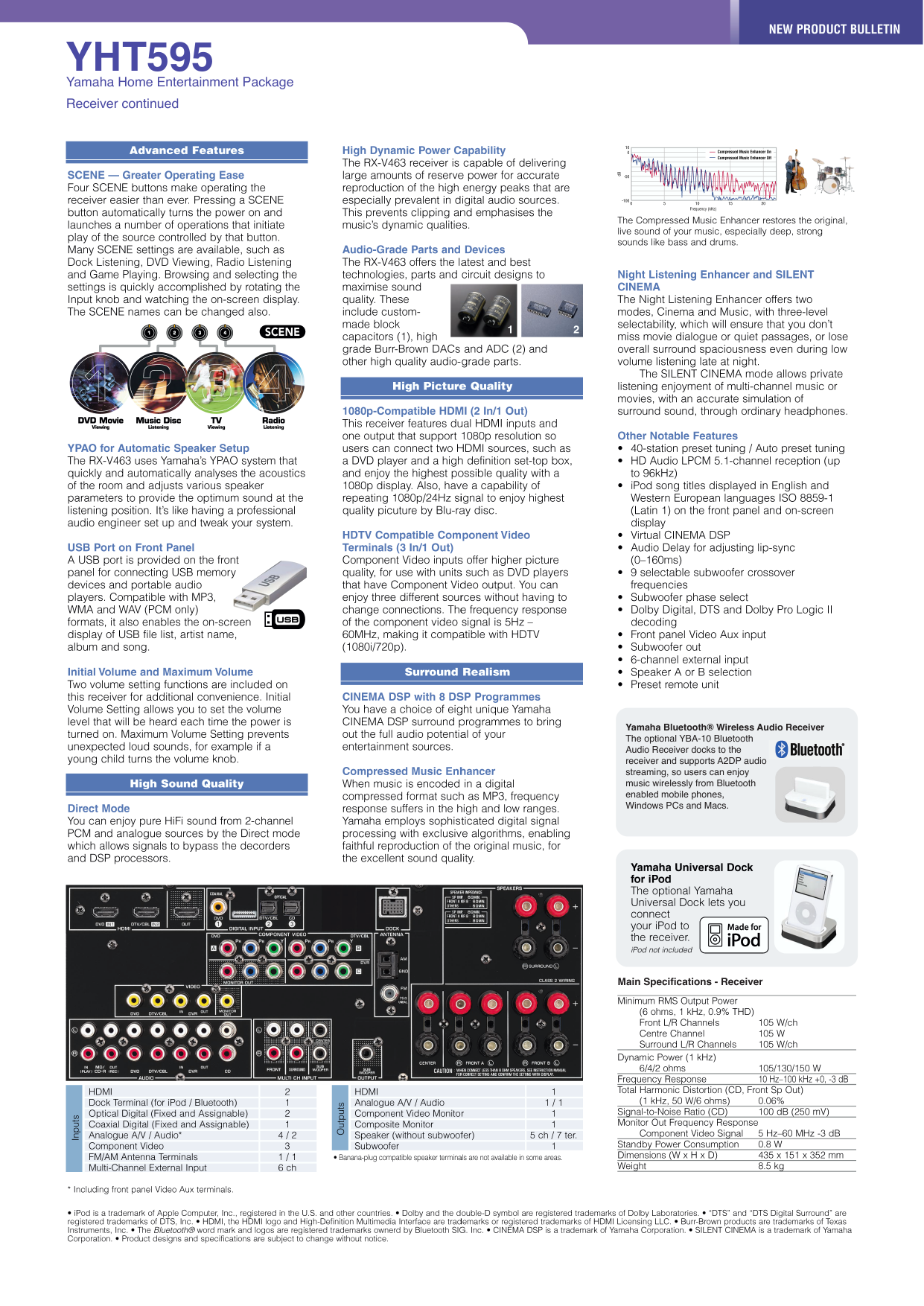 Page 2 of 2 - Yamaha Yht595-Specifications  Yamaha-yht595-specifications