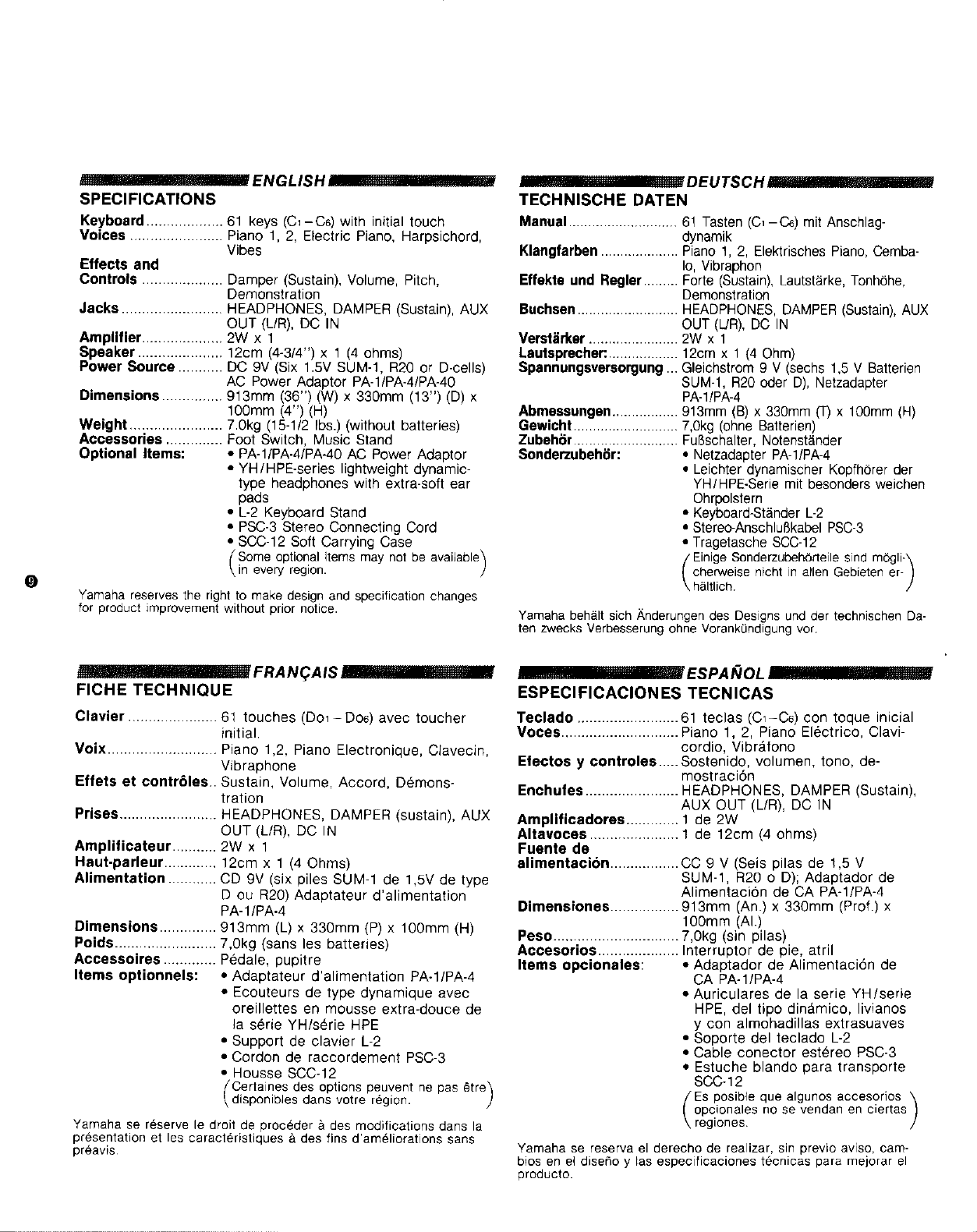 Yamaha Ypr 7 Owners Manual