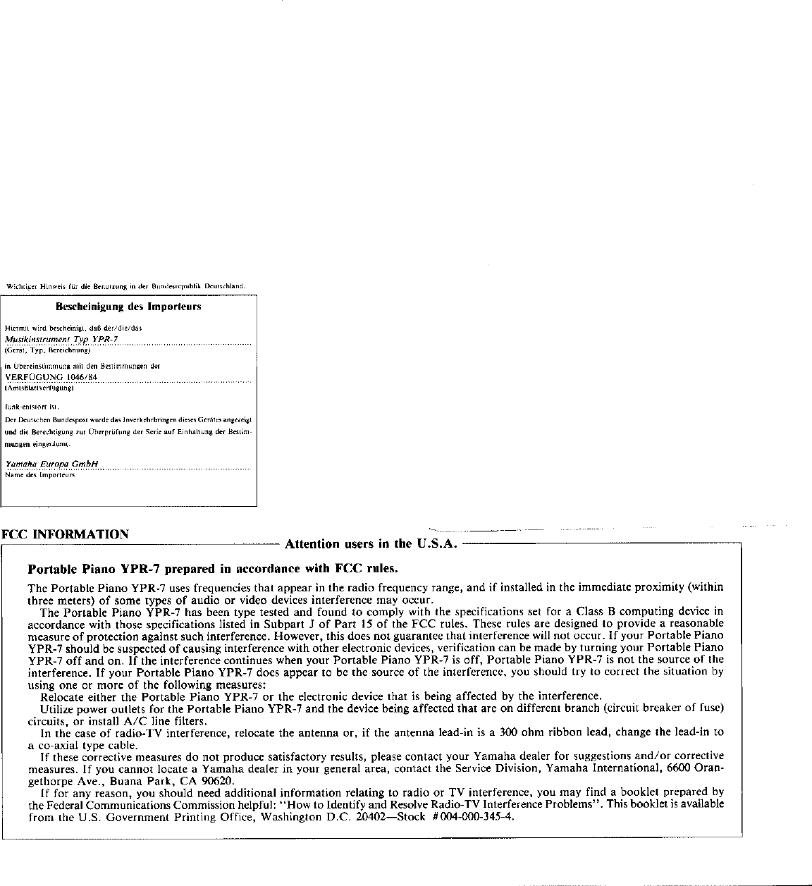 Yamaha Ypr 7 Owners Manual