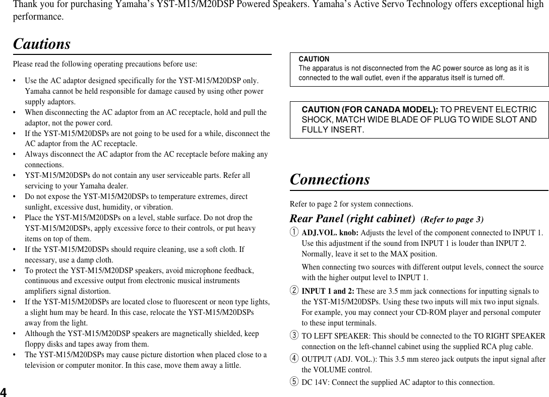 Page 4 of 7 - Yamaha Yst-M15-Owners-Manual YST-M15.M1  Yamaha-yst-m15-owners-manual