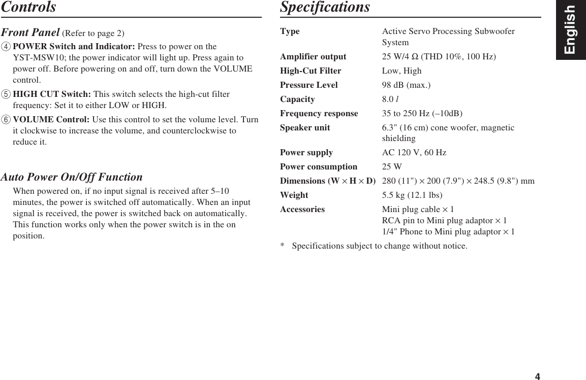 Page 7 of 8 - Yamaha Yst-Msw10-Owners-Manual YST-MSW10_E  Yamaha-yst-msw10-owners-manual
