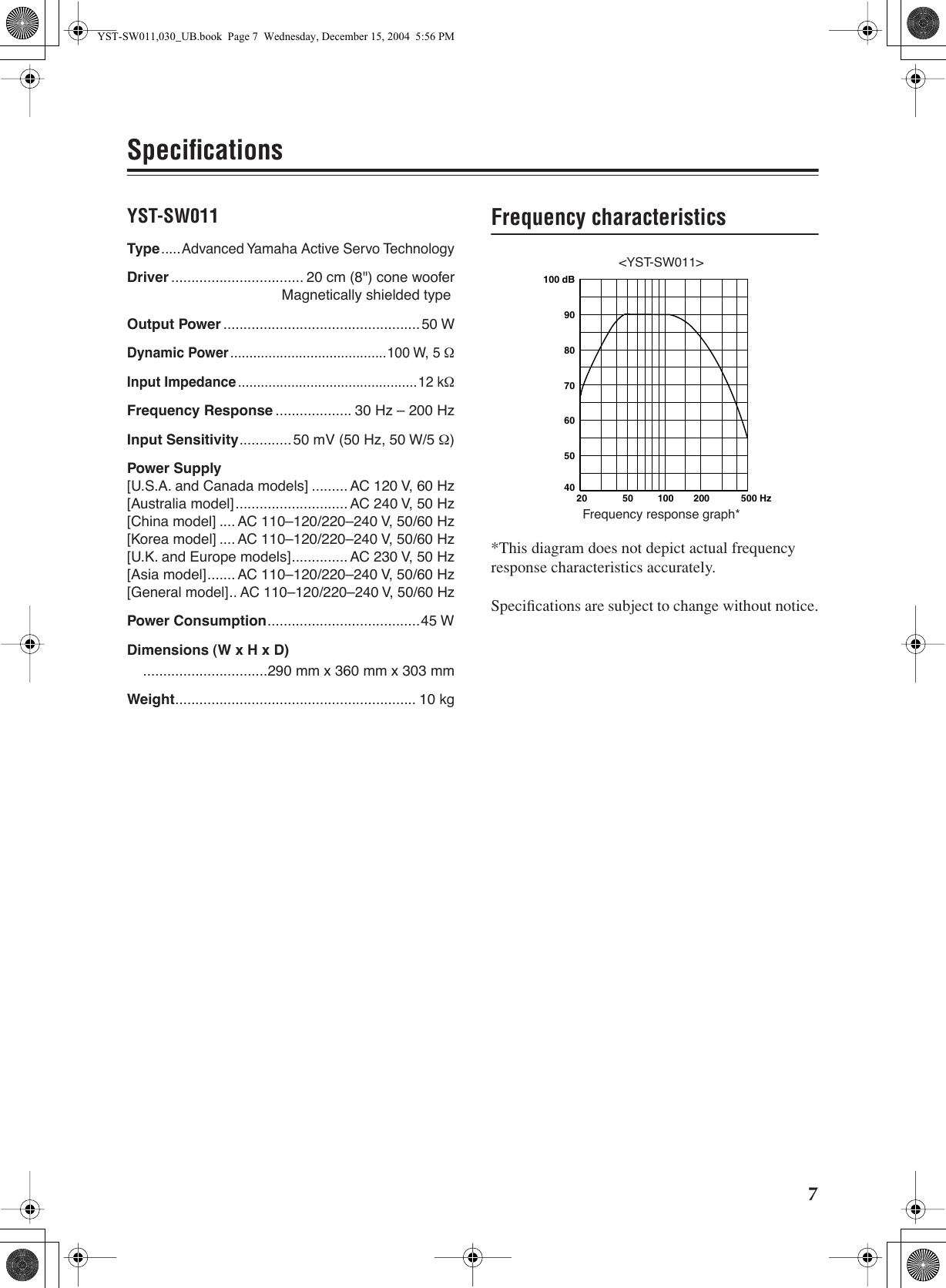 Yamaha Yst Sw011 Users Manual