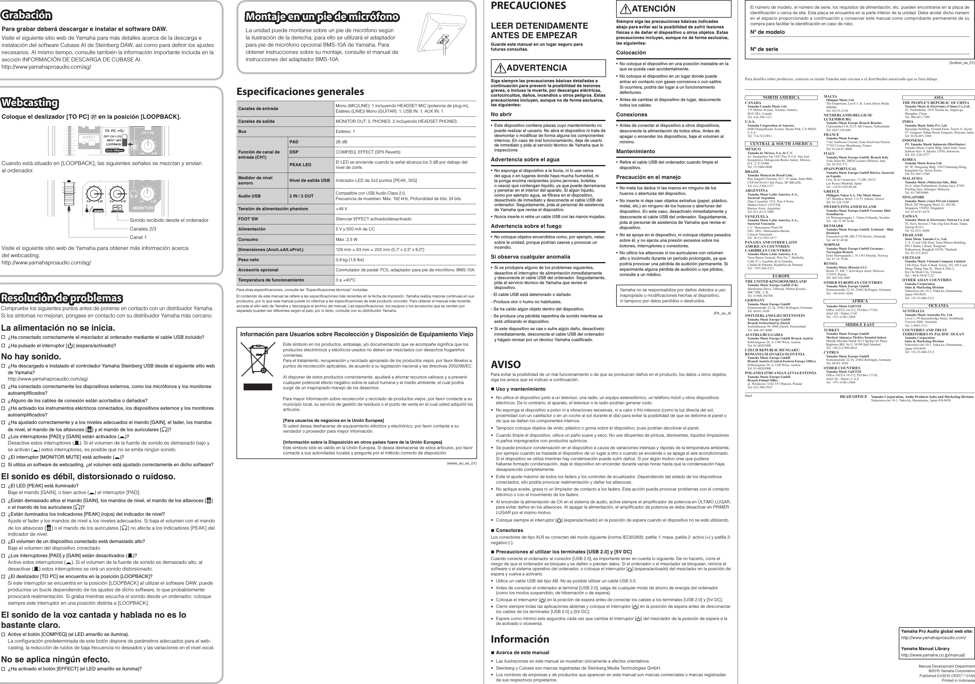 Page 2 of 2 - Yamaha AG03 Owner's Manual Es Om A0