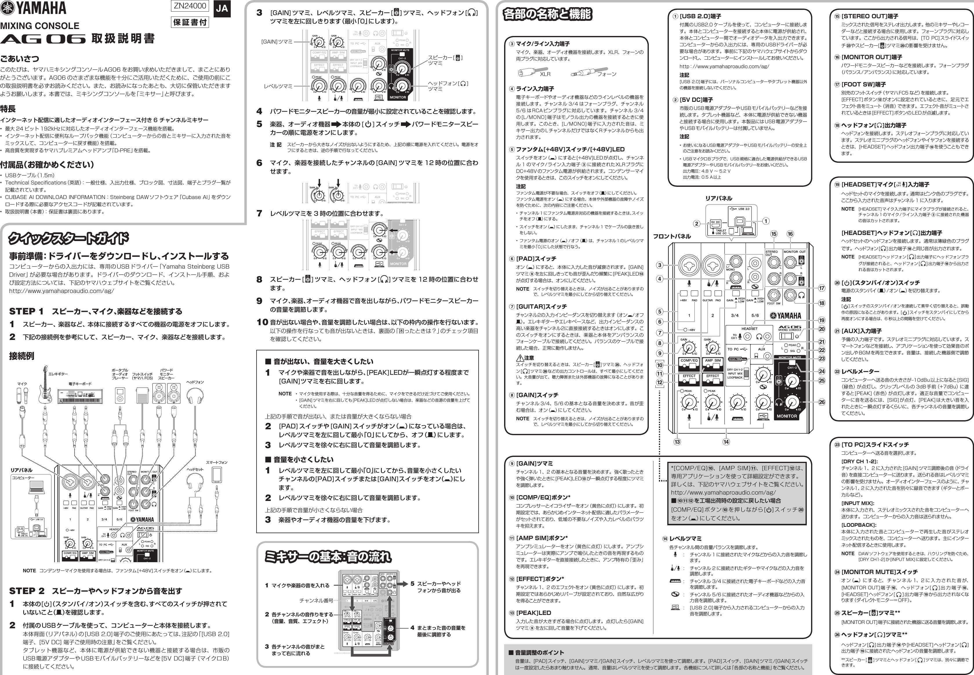 Yamaha AG06 Owner's Manual 取扱説明書 Ja Om A0