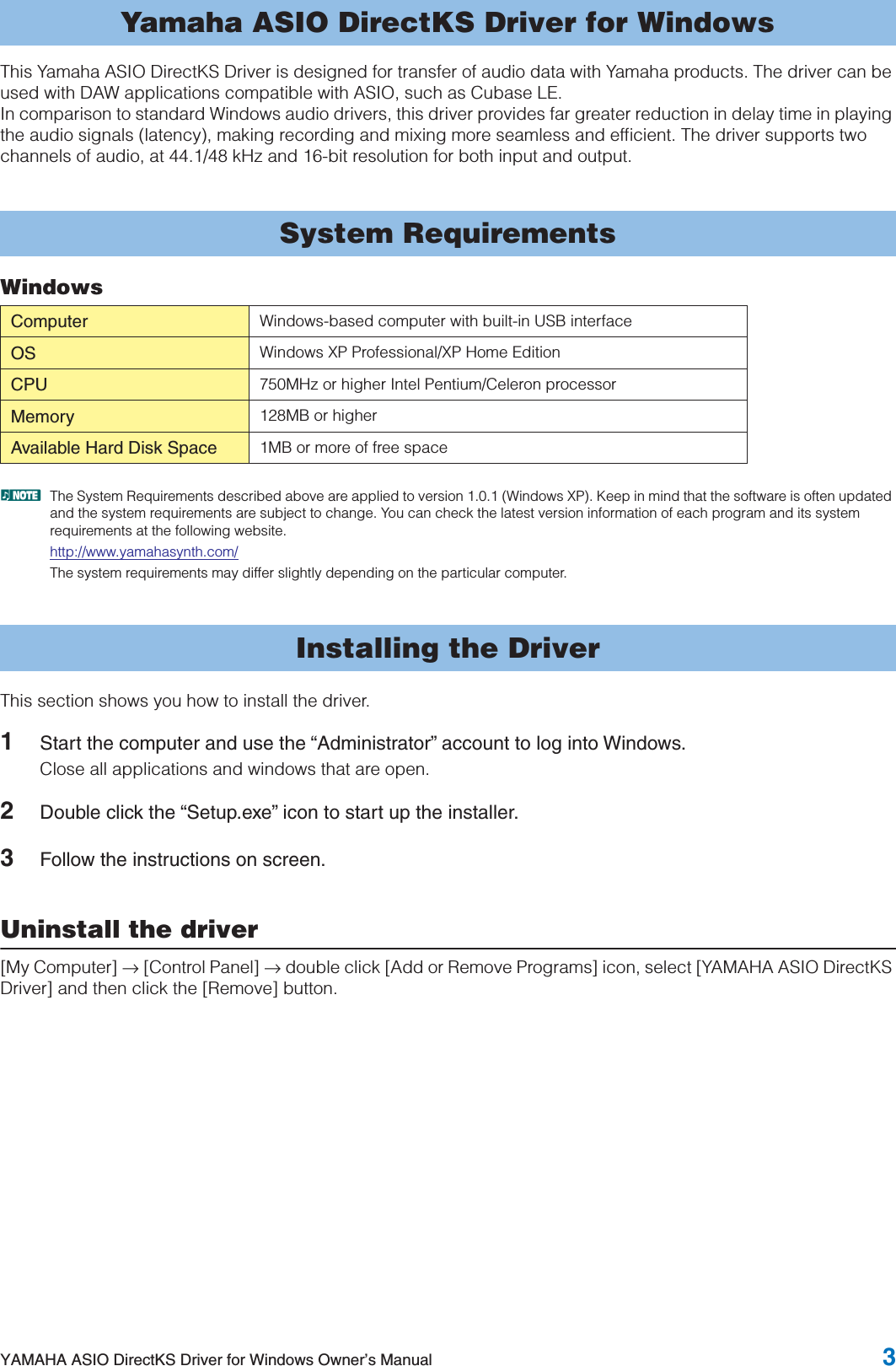 Page 3 of 6 - Yamaha ASIO_DD_OMen ASIO Direct KS Driver For Windows Owner's Manual Directks En Om