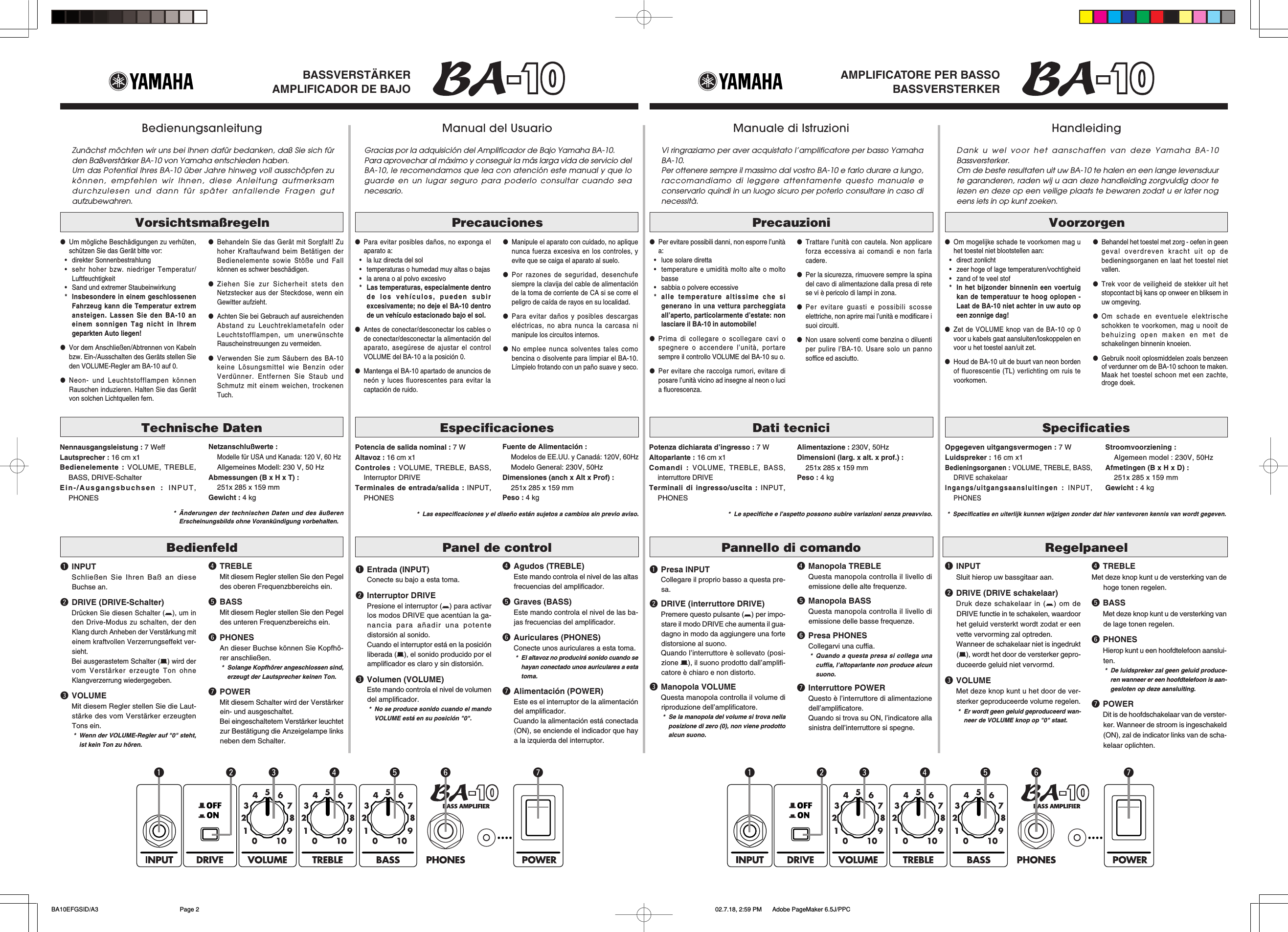 Page 2 of 2 - Yamaha  BA-10 Owner's Manual Ba10 De