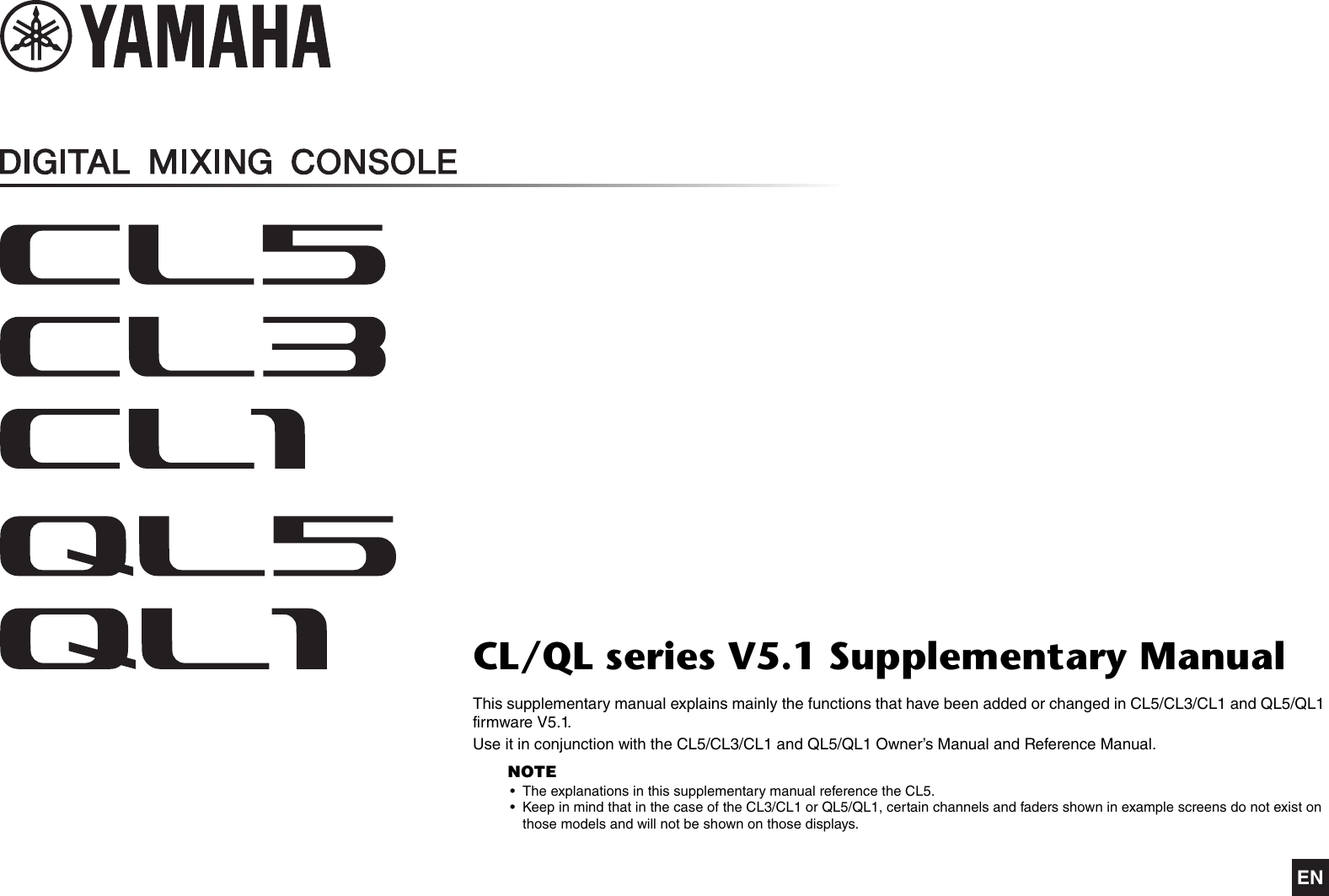 Page 1 of 10 - Yamaha CL5 CL3 CL1 QL5 QL1 V5.1 Supplementary Manual CL/QL Series [English] 3 1 Ql 5 En Sm V51 A1