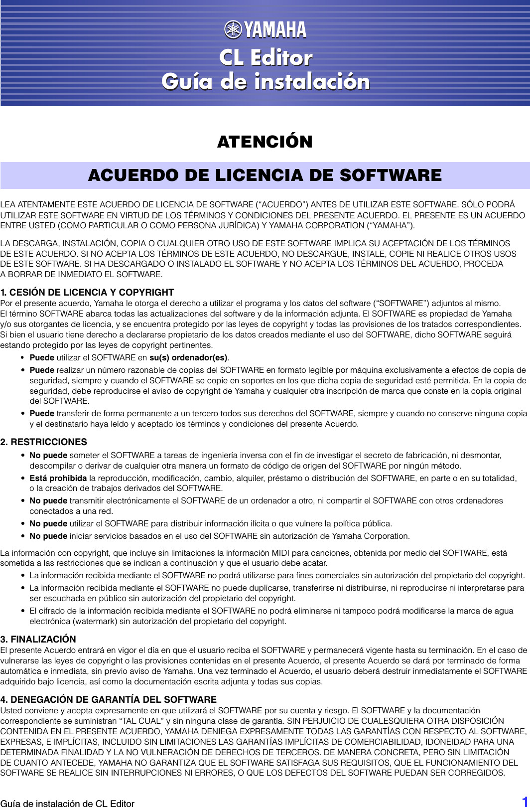 Page 1 of 10 - Yamaha CL Editor Installation Guide Cleditor Es Ig B0