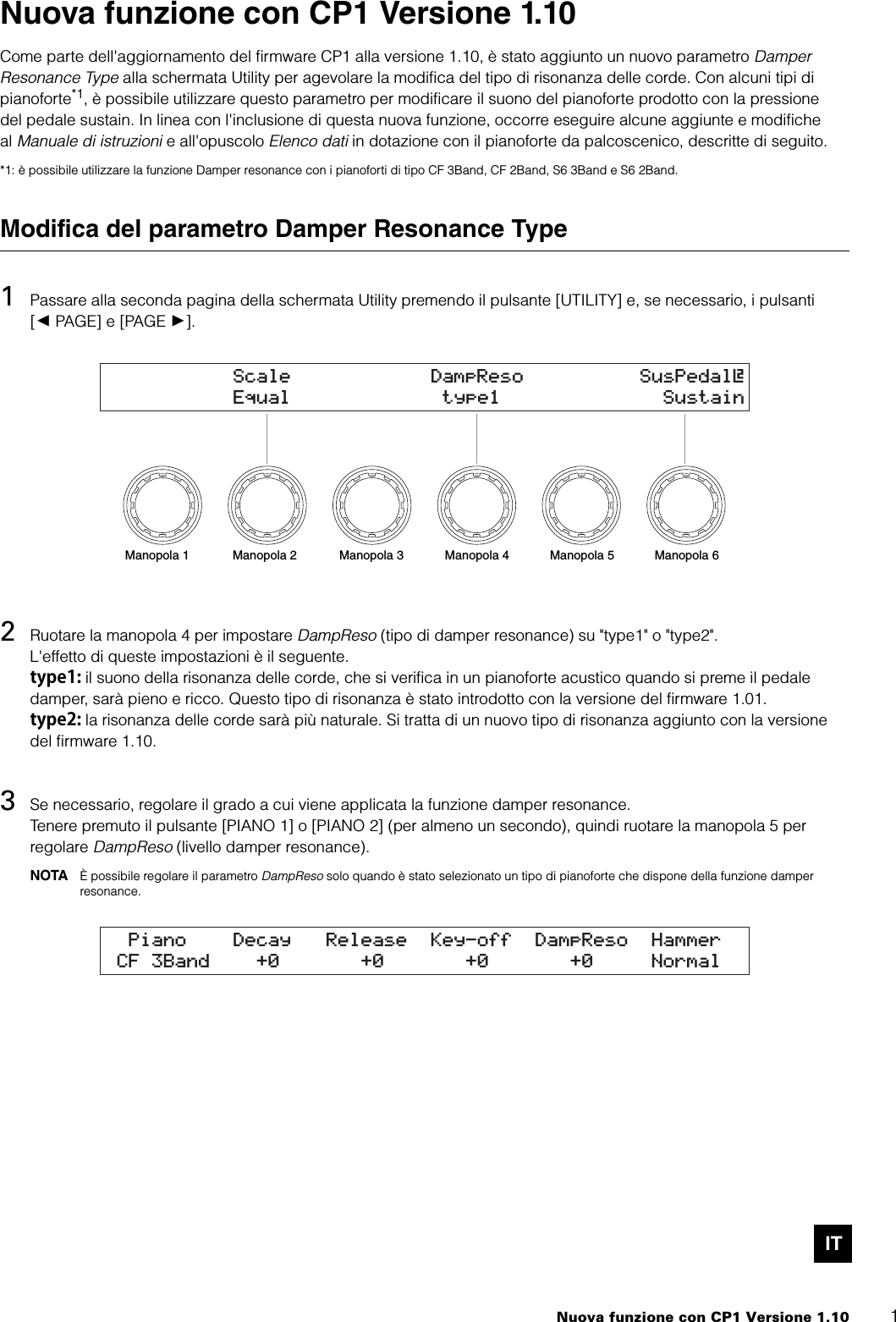 Page 1 of 2 - Yamaha New Function With CP1 Version 1.10 V1.10 Supplemental Manual It Ss V110 A0