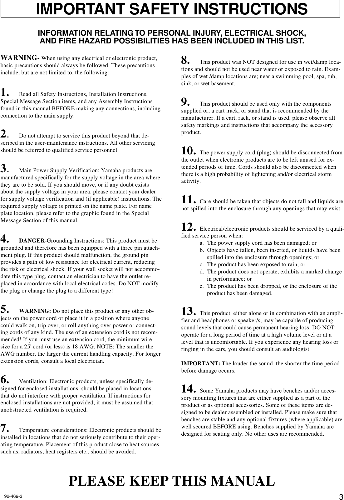 Page 3 of 9 - Yamaha DG60-112(E) DG60-112 Owner's Manual 1