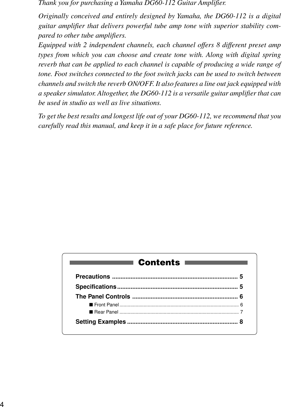 Page 4 of 9 - Yamaha DG60-112(E) DG60-112 Owner's Manual 1