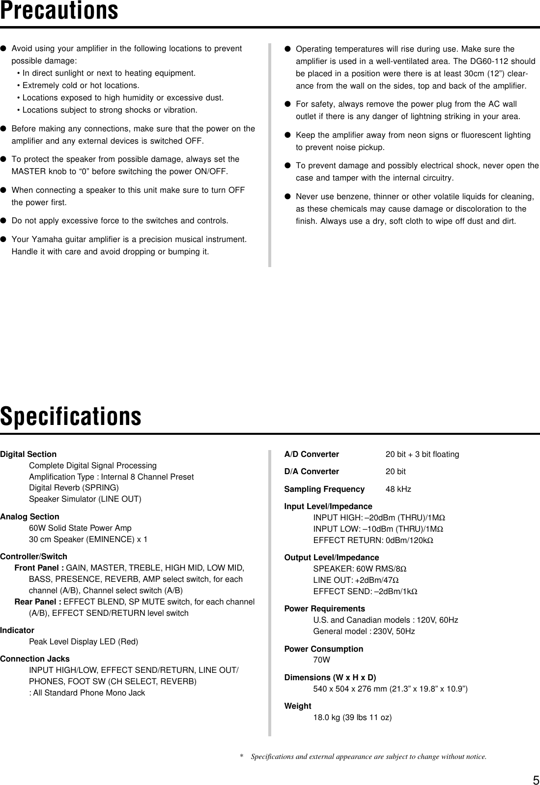 Page 5 of 9 - Yamaha DG60-112(E) DG60-112 Owner's Manual 1