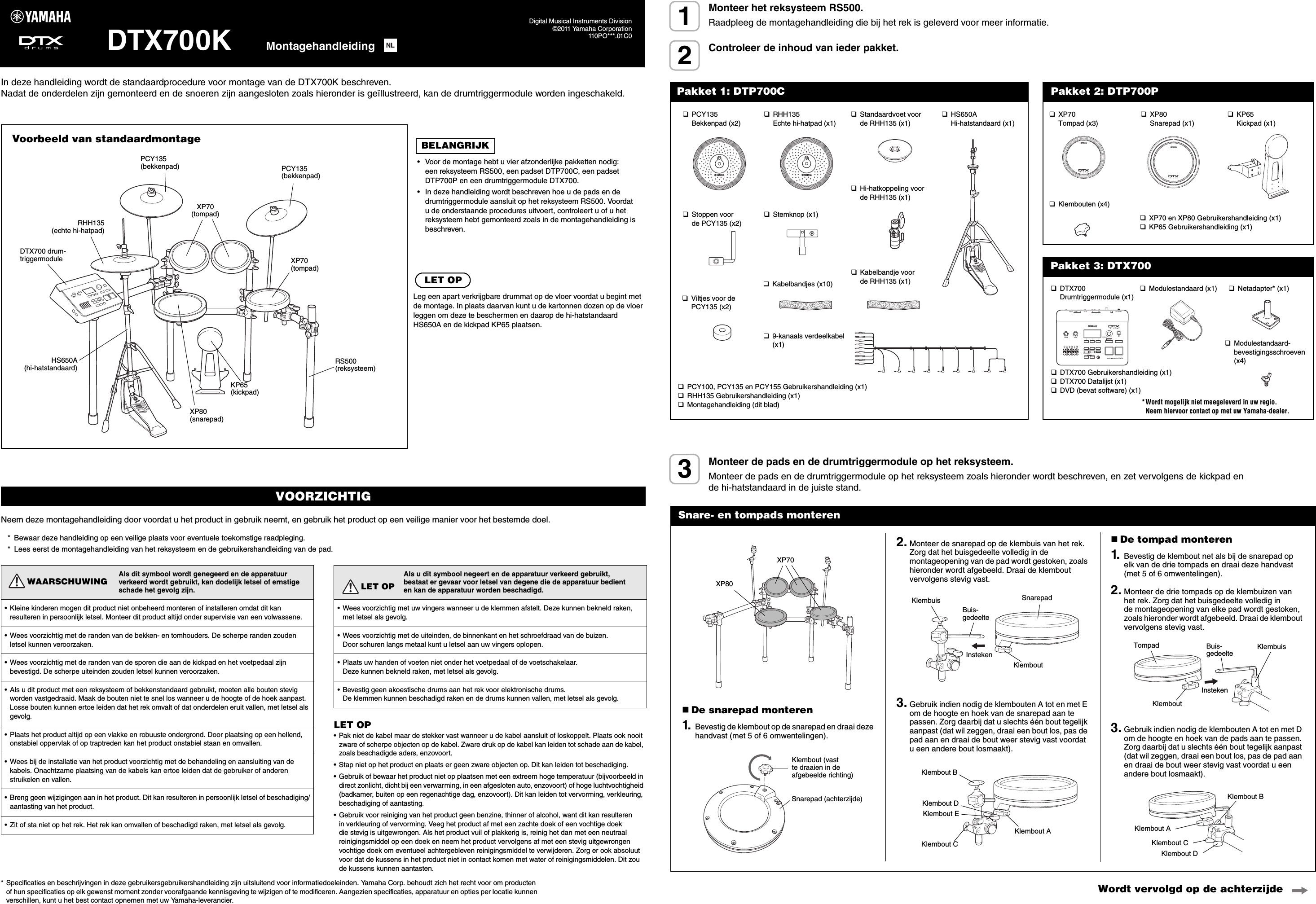 Page 1 of 2 - Yamaha DTX700K Assembly Manual Nl Am C0