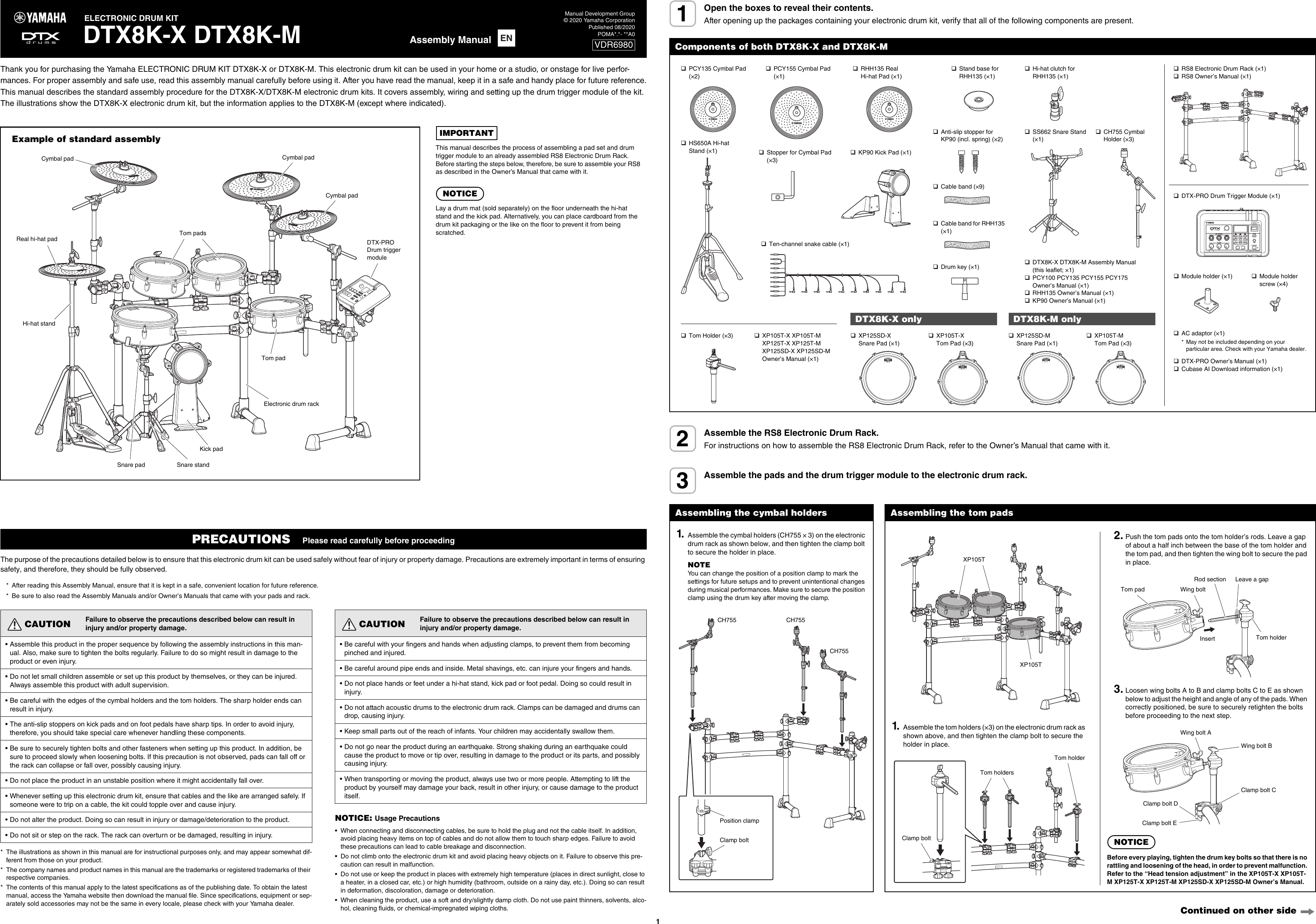 Page 1 of 2 - Yamaha DTX8K-X DTX8K-M Assembly Manual Dtx8kx Dtx8km En Am A0