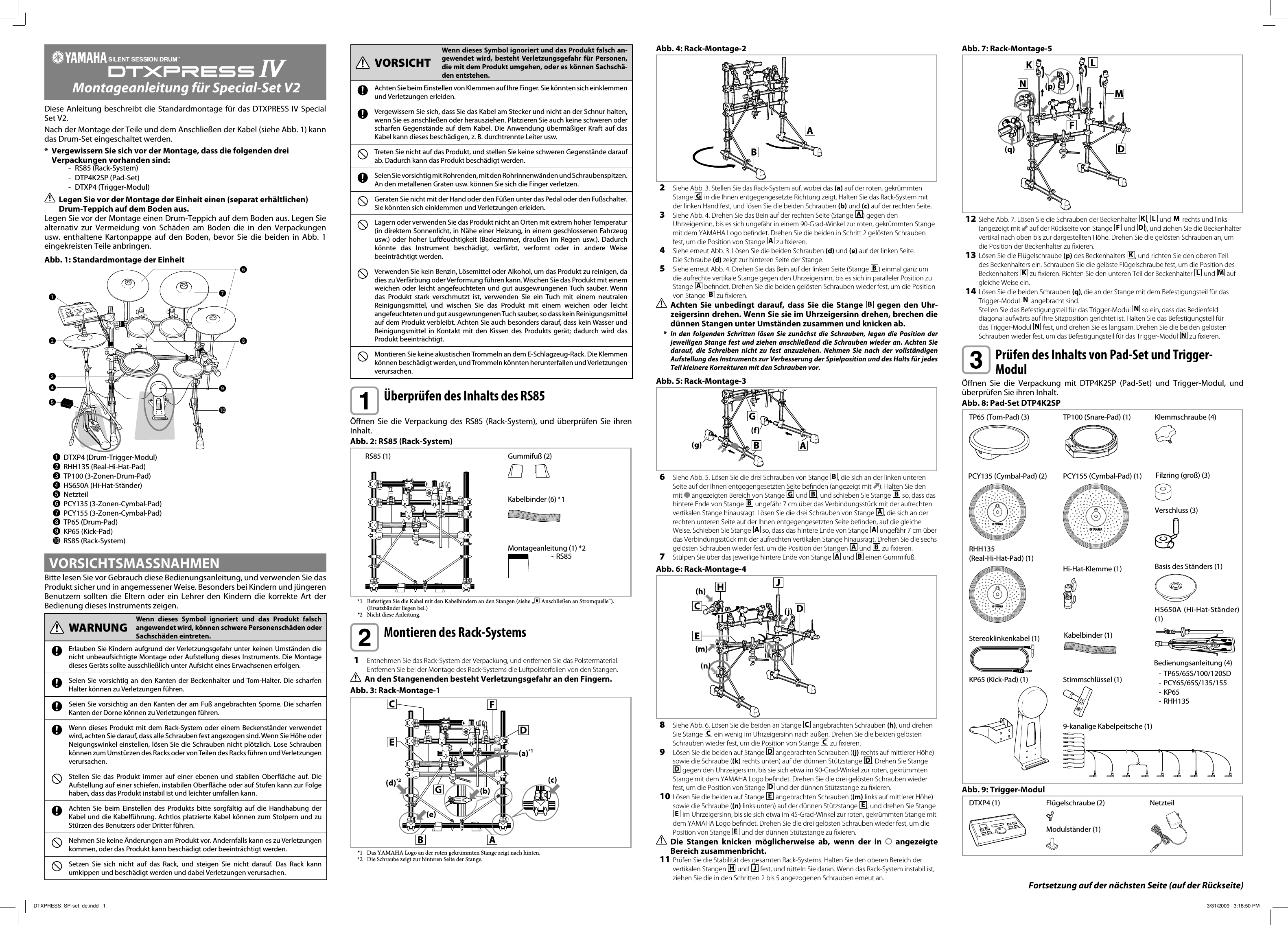 Page 1 of 2 - Yamaha DTXPRESS IV Special Set Assembly Manual Dtxp4sp De Am A0