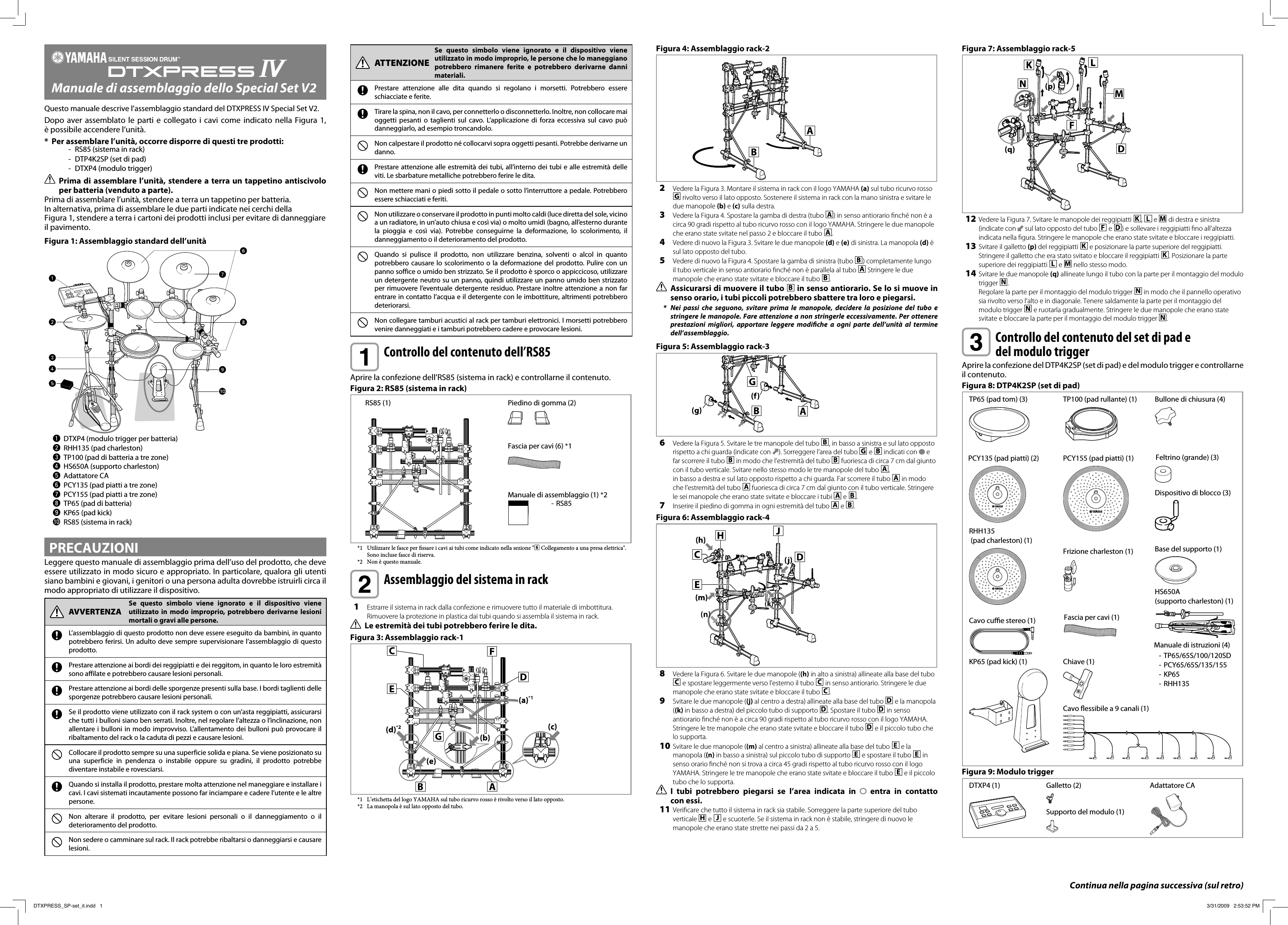 Page 1 of 2 - Yamaha DTXPRESS IV Special Set Assembly Manual Dtxp4sp It Am A0