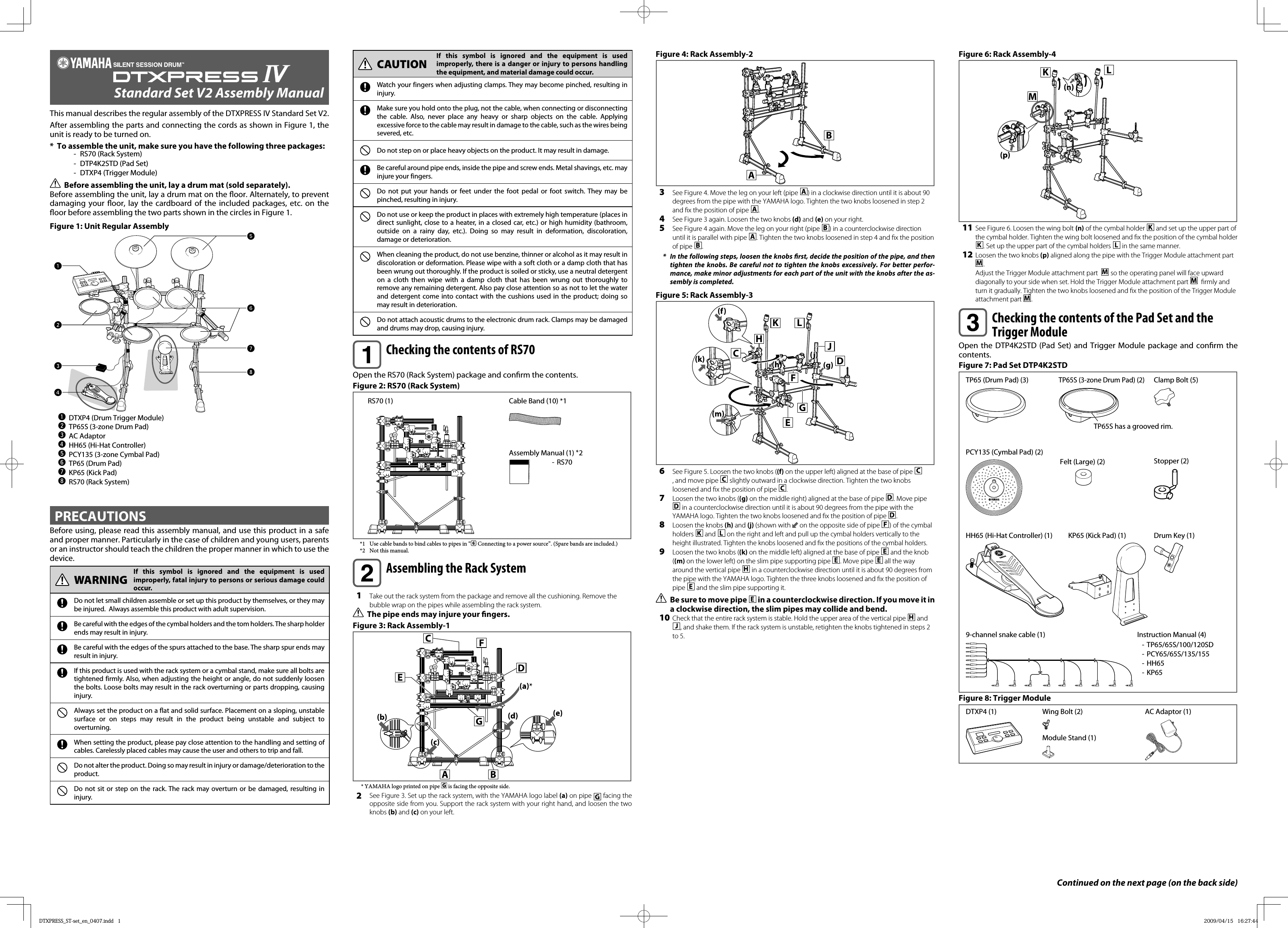 Page 1 of 2 - Yamaha DTXPRESS IV Standard Set Assembly Manual Dtxp4std En Am A0