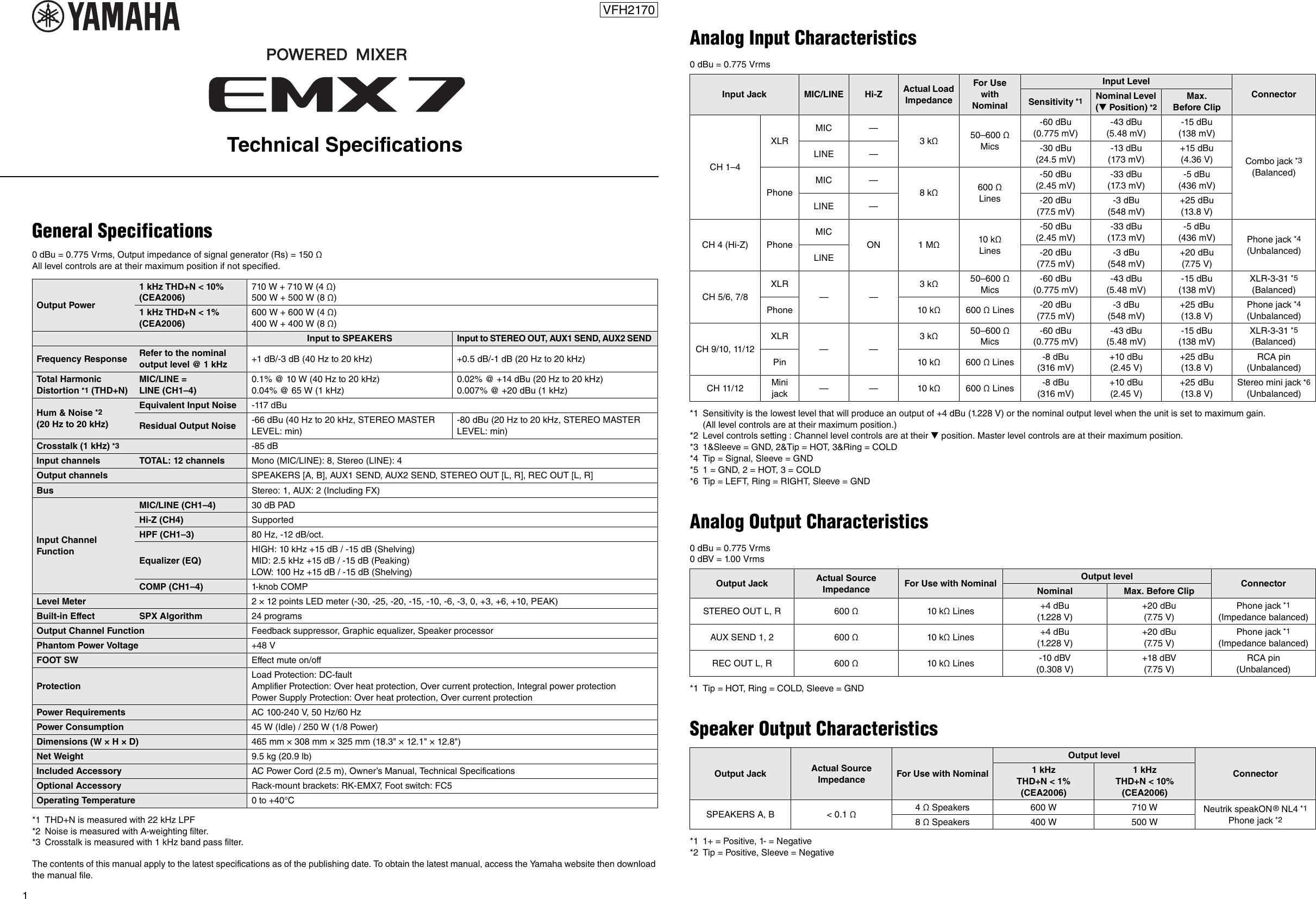 Yamaha EMX7 Technical Specifications En Ts B0