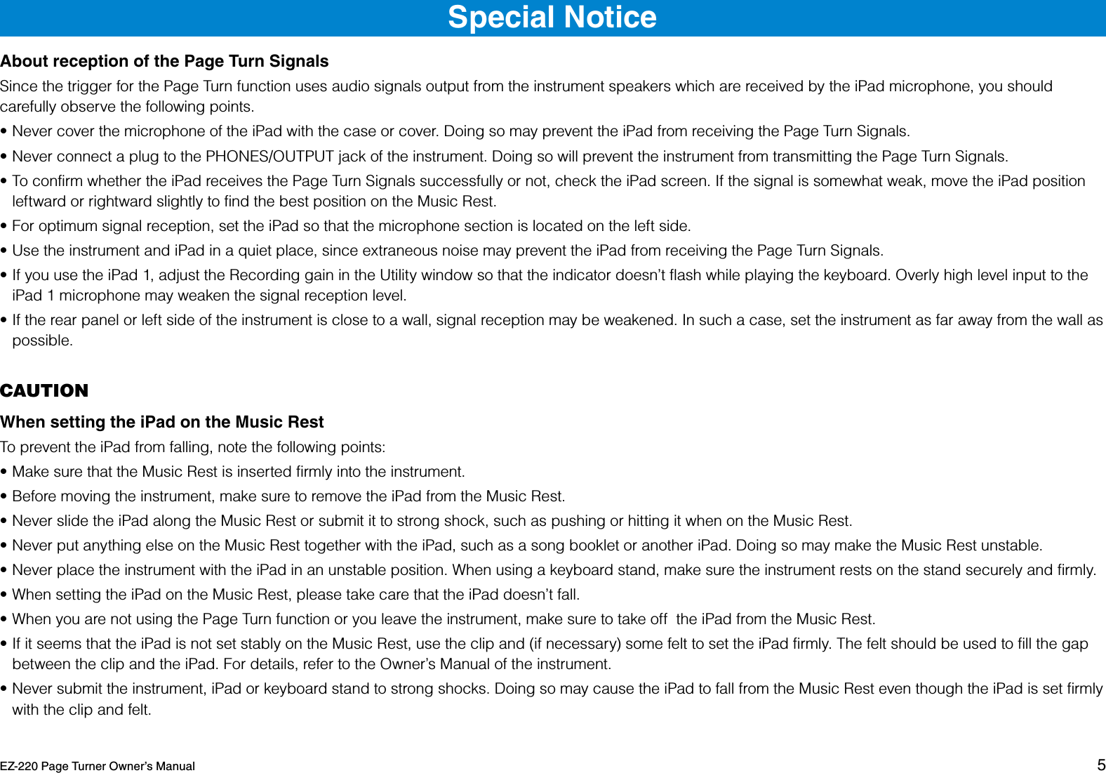 Page 5 of 6 - Yamaha EZ-220 Page Turner Owner's Manual Ez220page Turn En Om B0