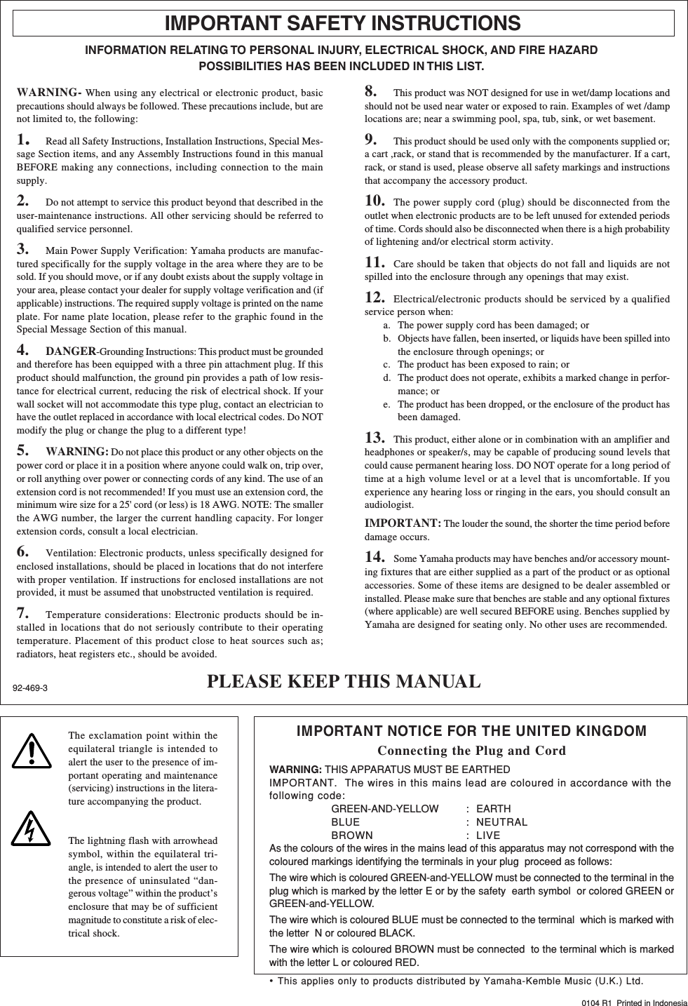 Page 2 of 7 - Yamaha  F-20 Owner's Manual F20 De