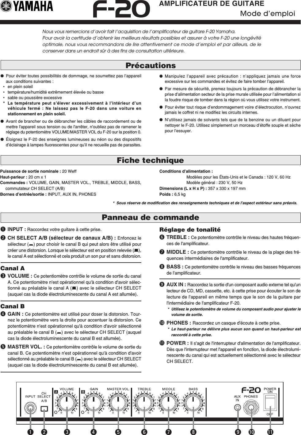 Page 3 of 7 - Yamaha  F-20 Owner's Manual F20 De