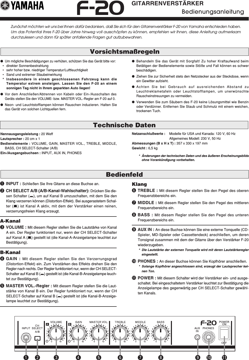 Page 4 of 7 - Yamaha  F-20 Owner's Manual F20 De