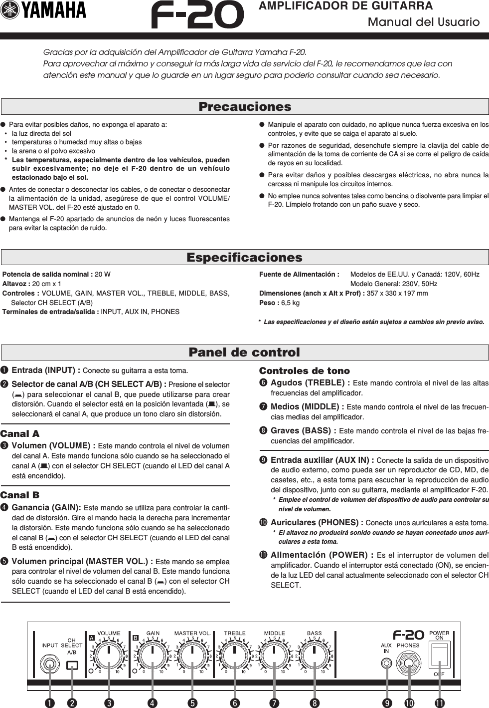 Page 5 of 7 - Yamaha  F-20 Owner's Manual F20 De